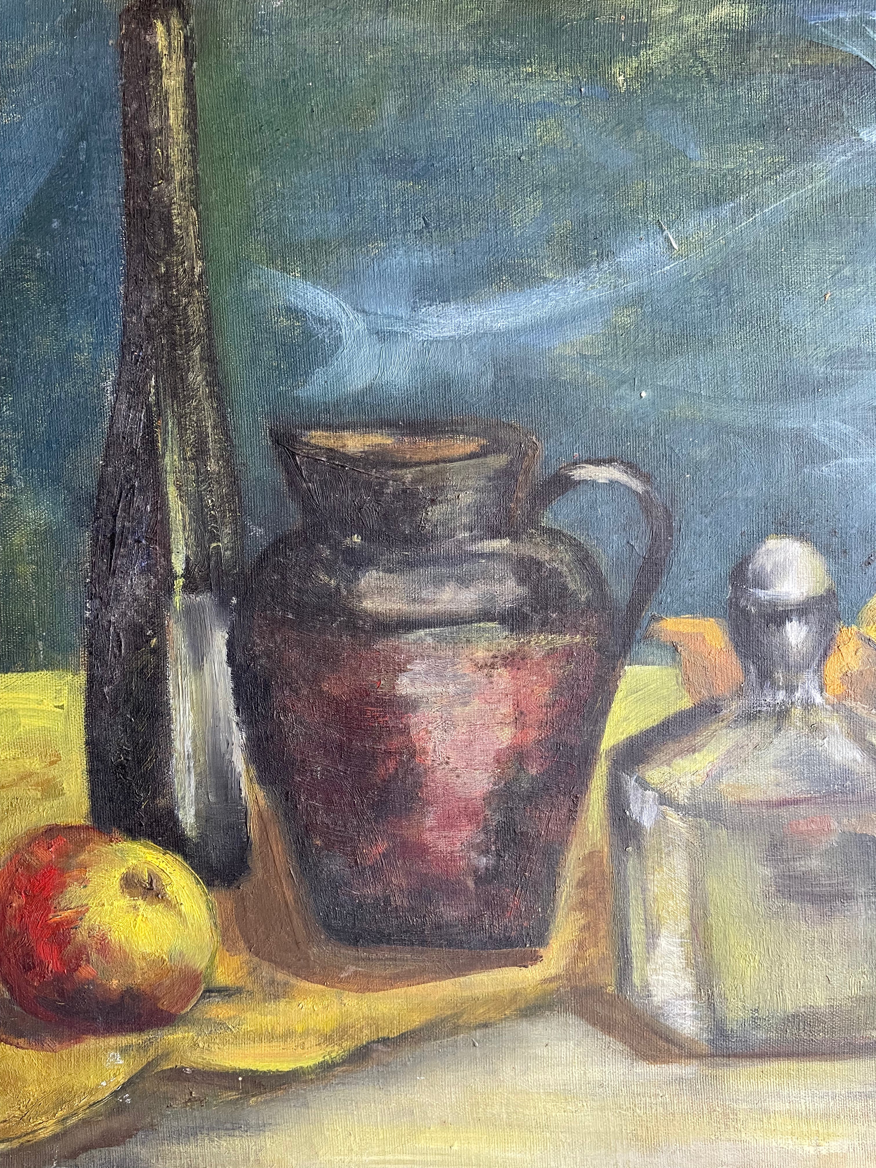 Still life with apples: Oil on Hessian and Board