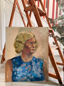 Double-Sided Oil on Board. Lady in Blue and Gentleman in Suit