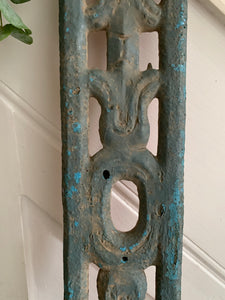 Hand-Carved Decorative Wood Panel with Turquoise Paint
