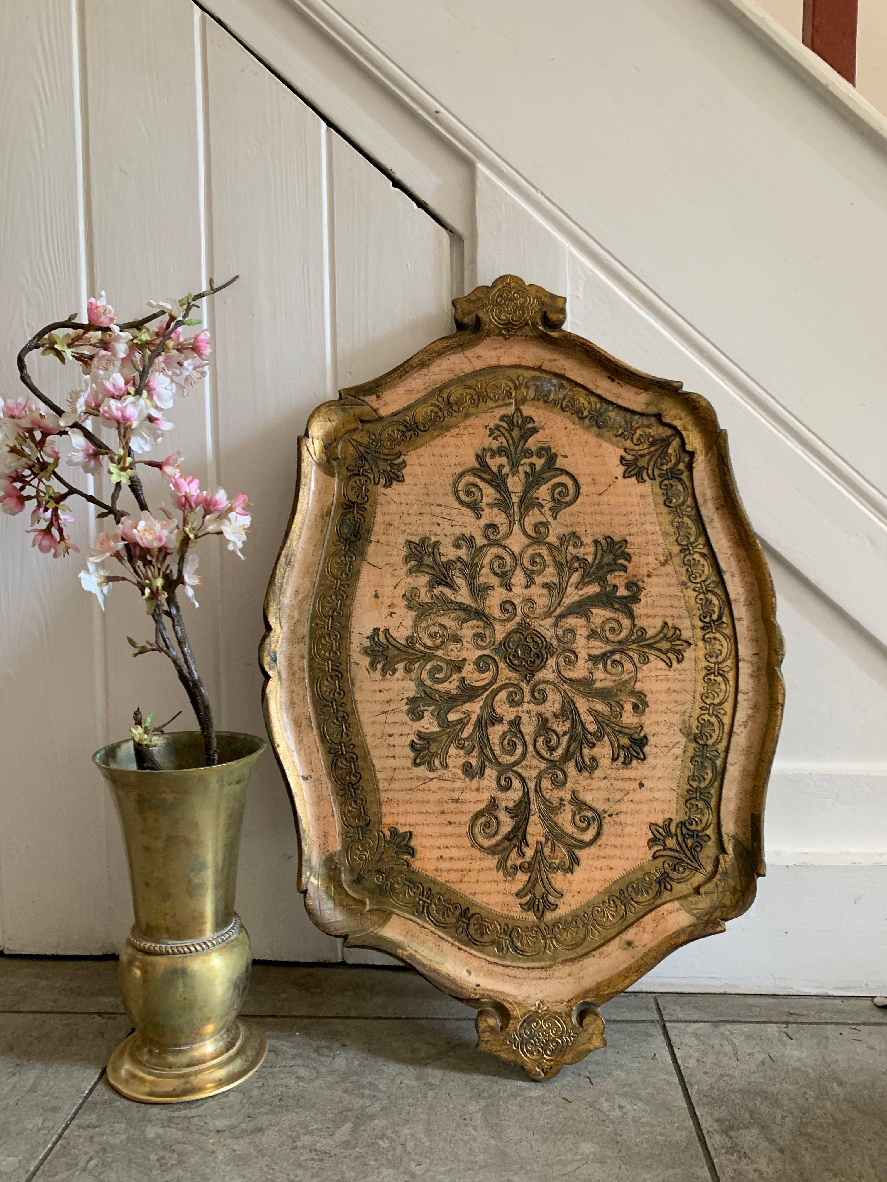 Pink Florentine Wood Gilt Tray