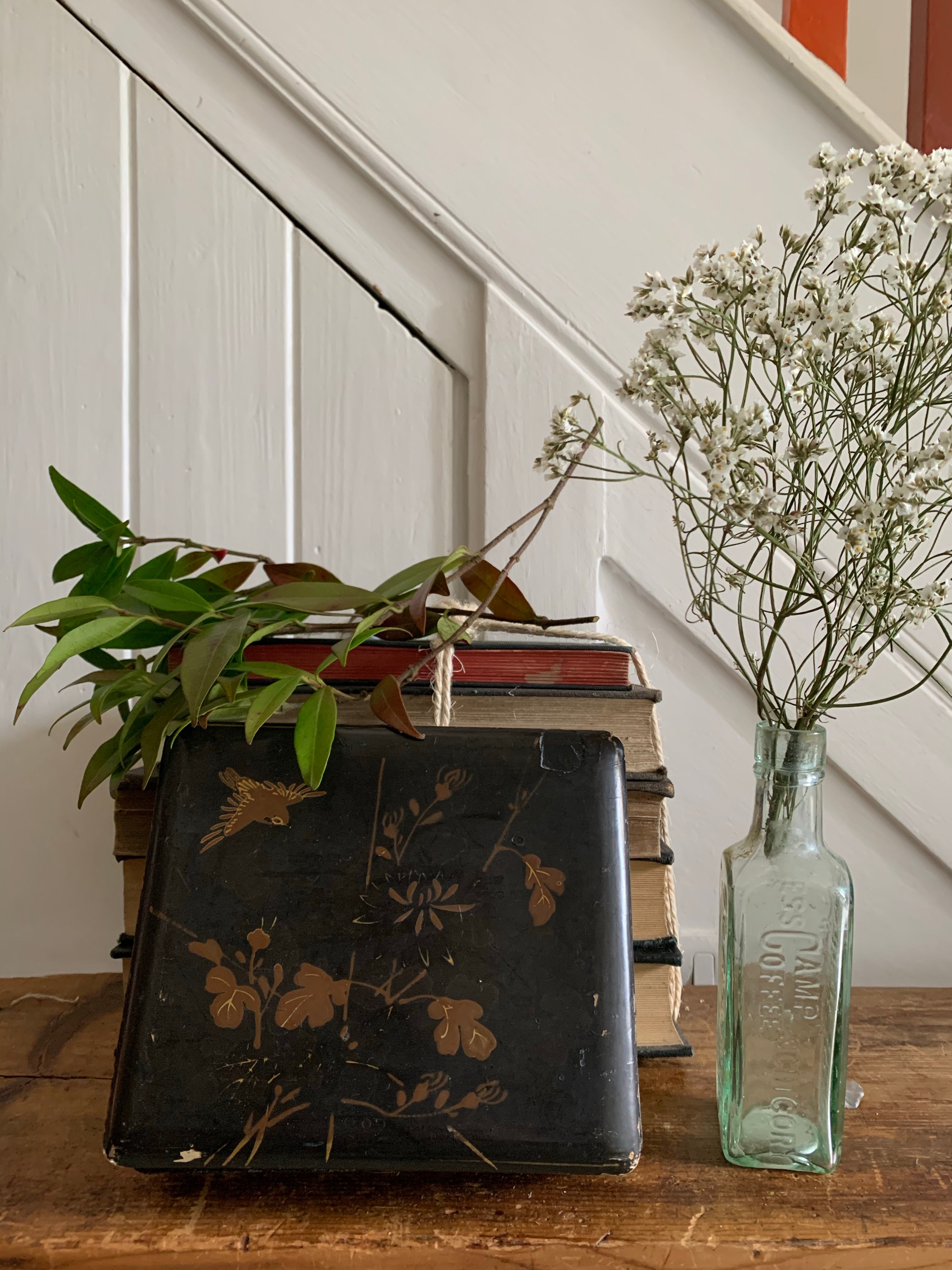 Small Papier Mache Box with Birds & Leaves