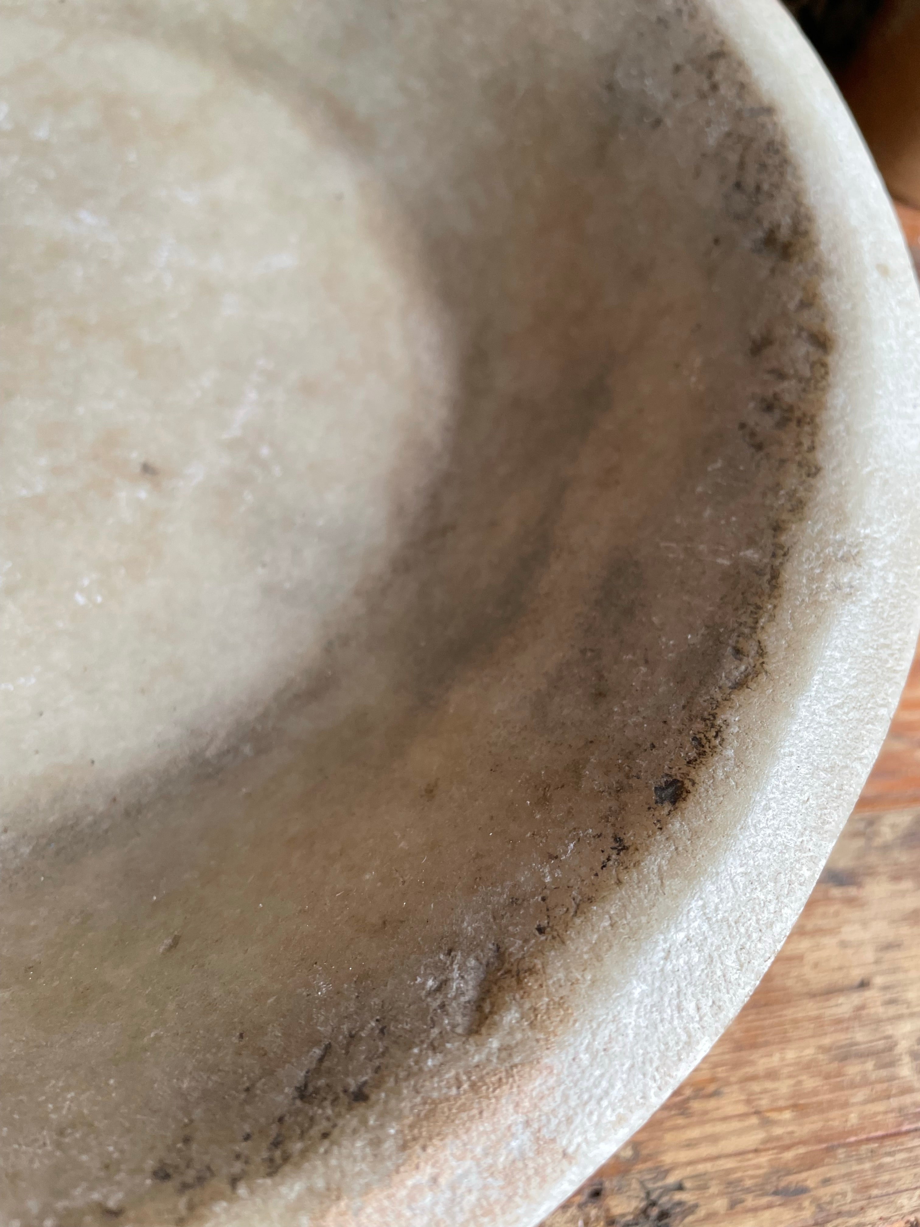 Antique Marble Stone Bowl: Beige Hues