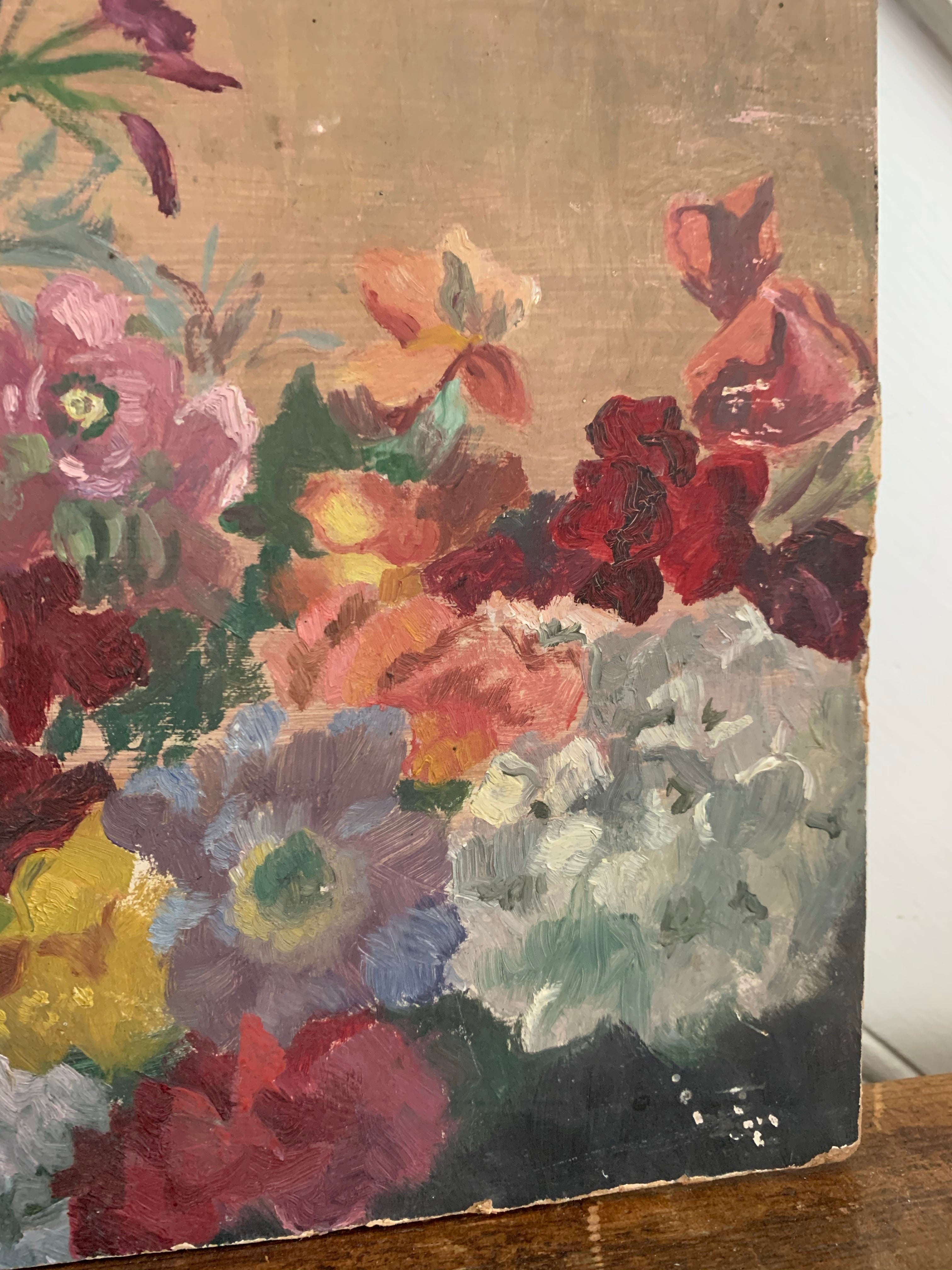 Small Vintage Floral Oil on Board