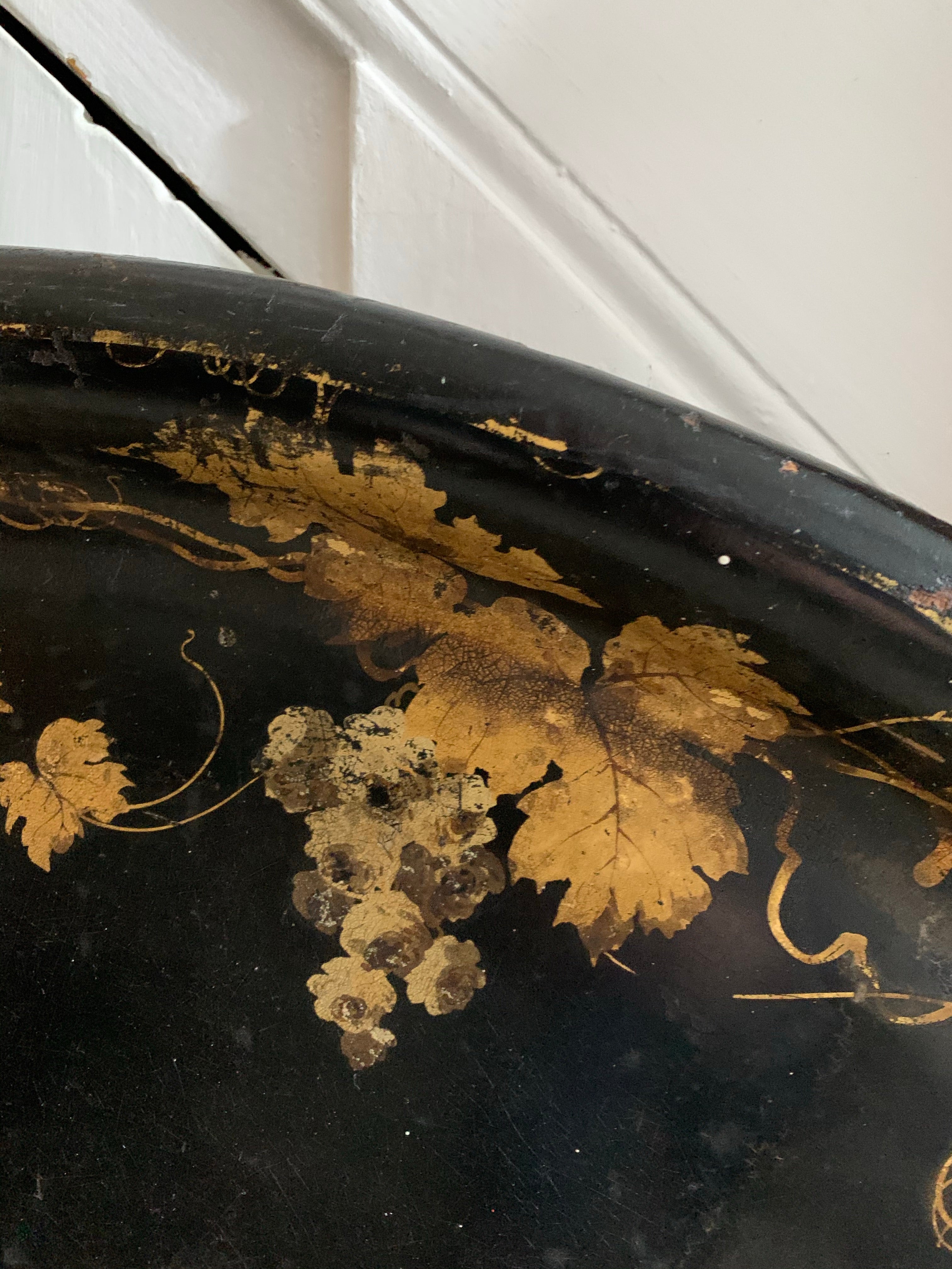 Oversized 19th Century Papier Mache Tray with Gold Foliage