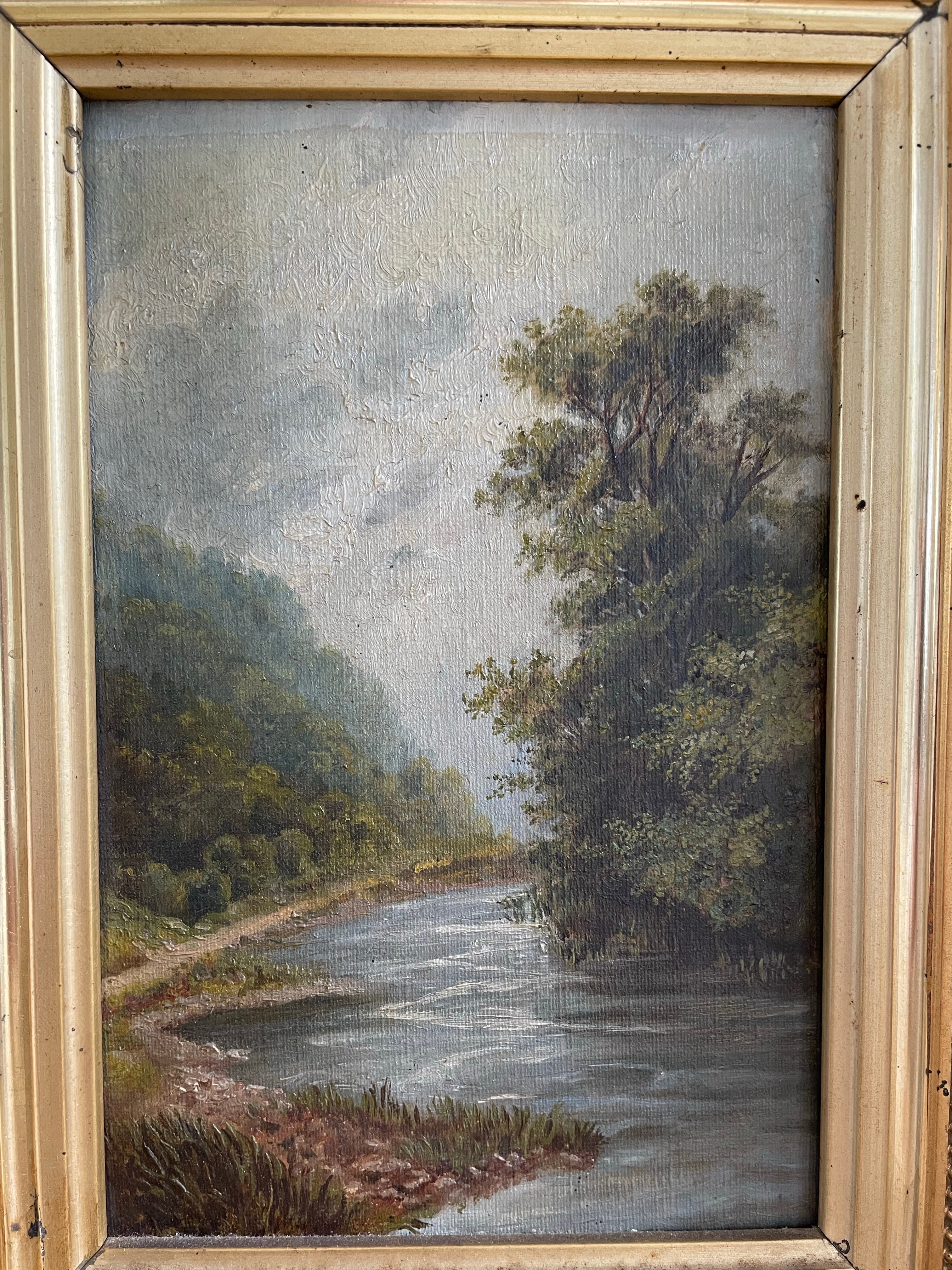 Moody Landscape: Gilt Framed Oil on Canvas