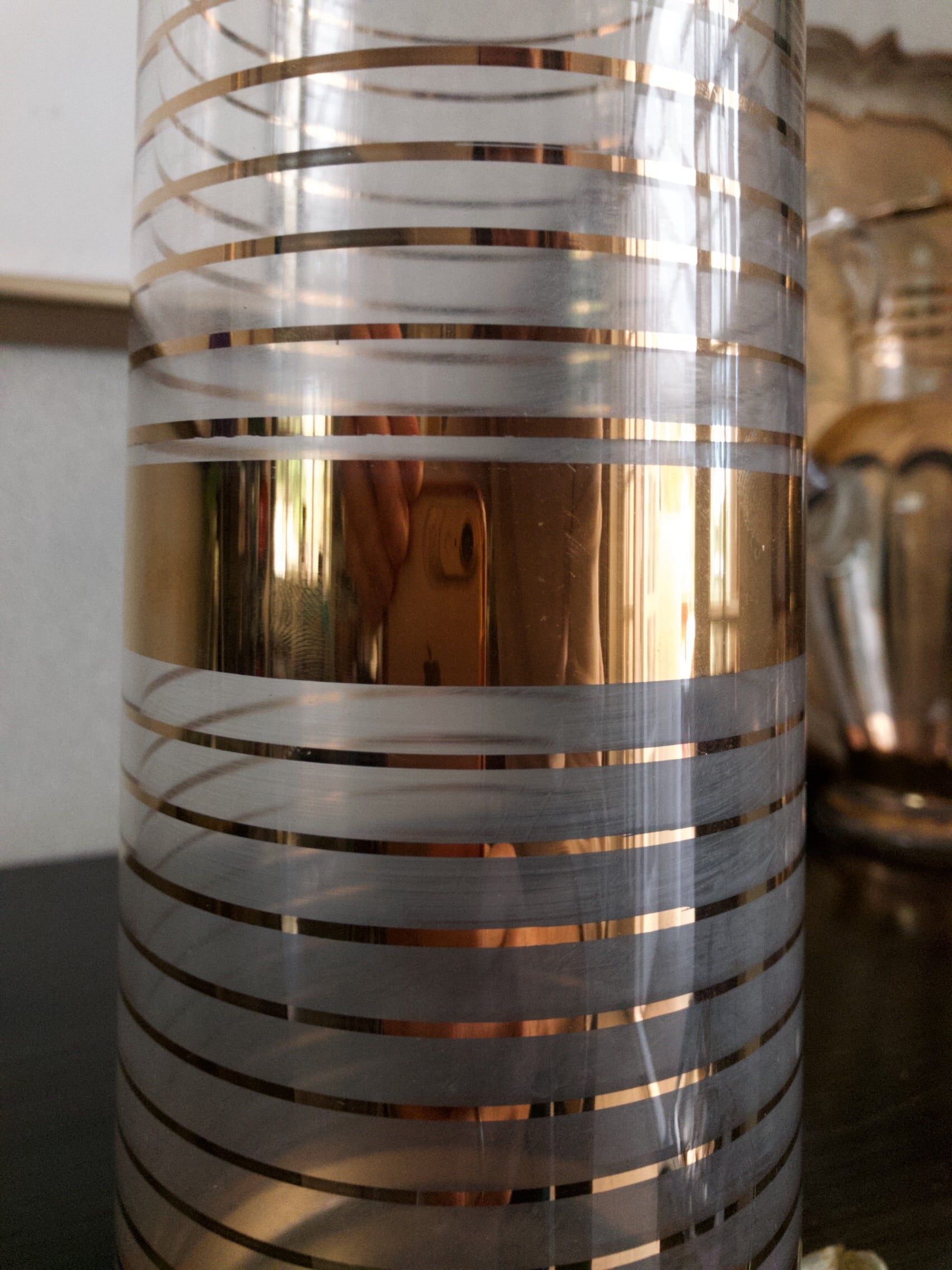 Midcentury Glass and Gold Vase