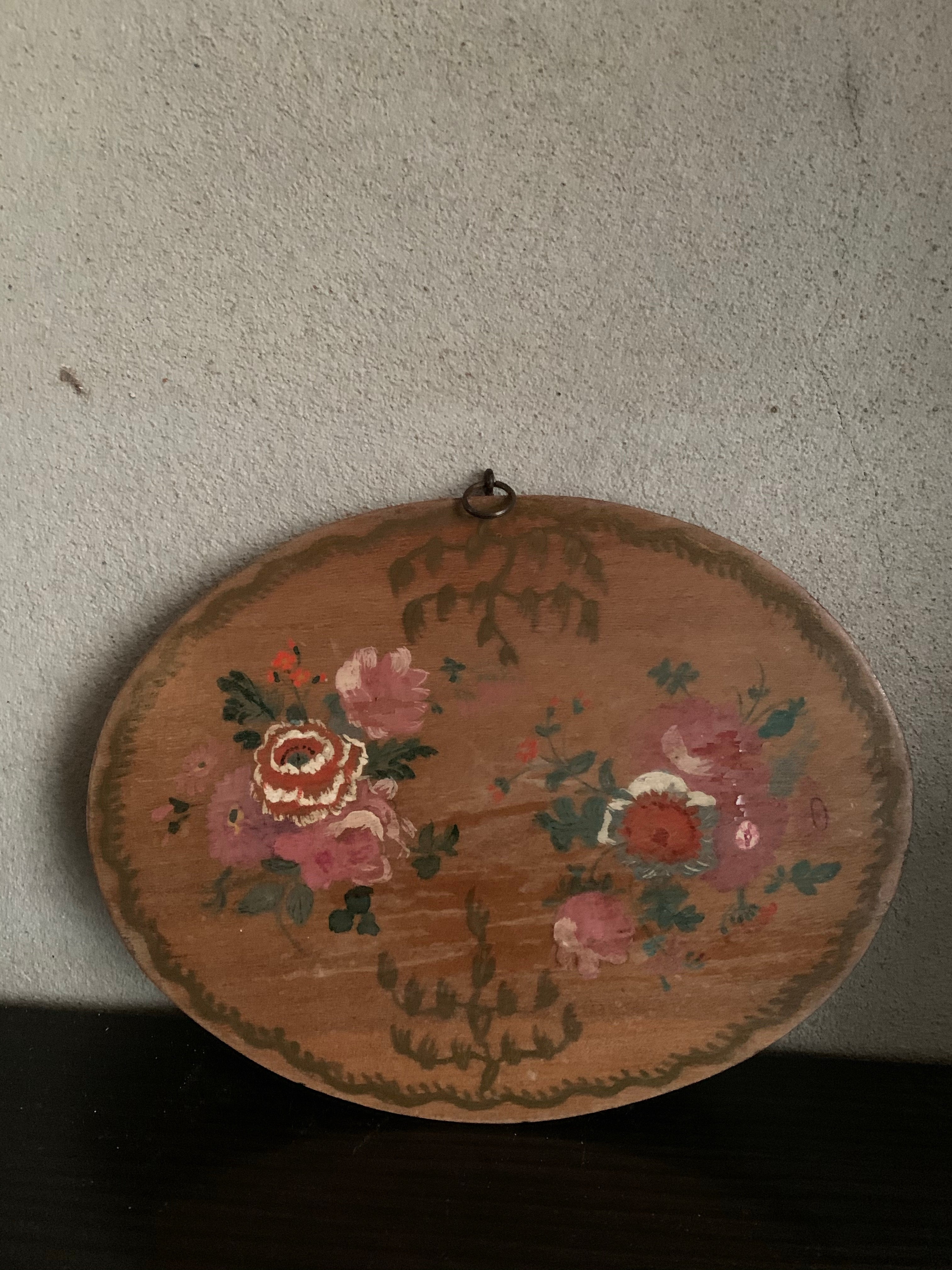 Mini Oval Floral Antique Oil on Wood