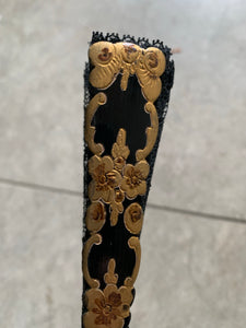 Black Lace, Gold and Sequin Fan
