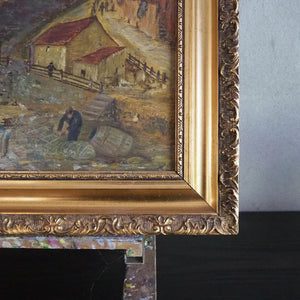 At the Water: Antique Oil on Canvas