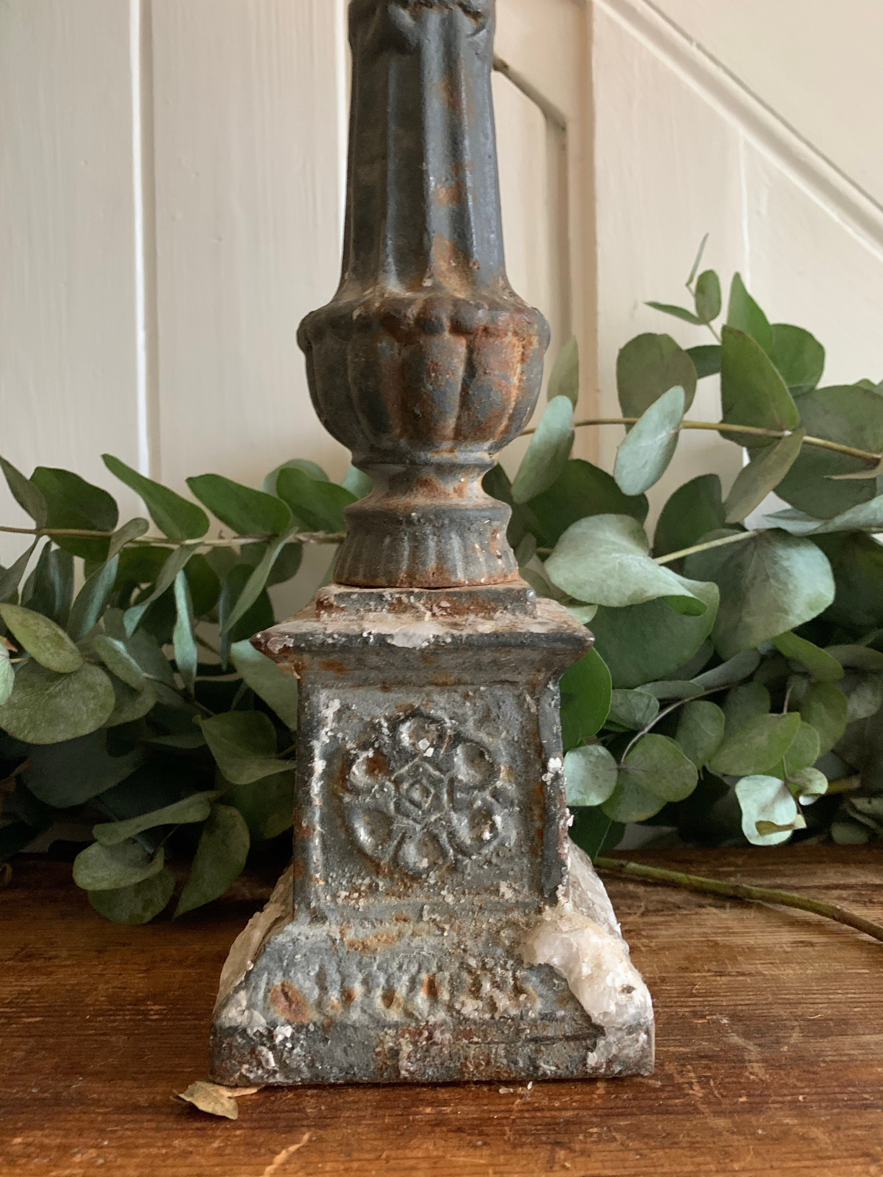 Large Rustic Cast Iron Candleholder  - Grey