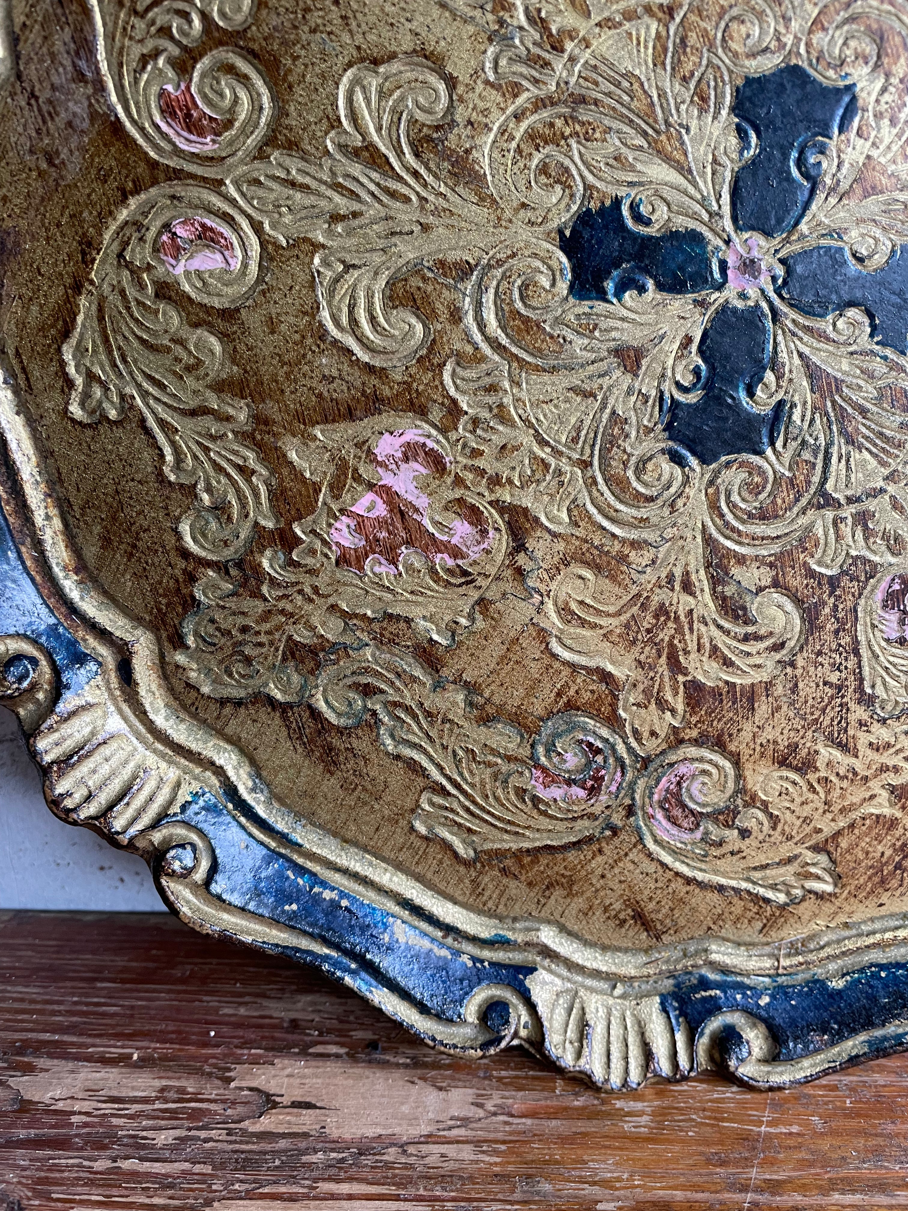 Florentine Tray in Black, Gold & Pink