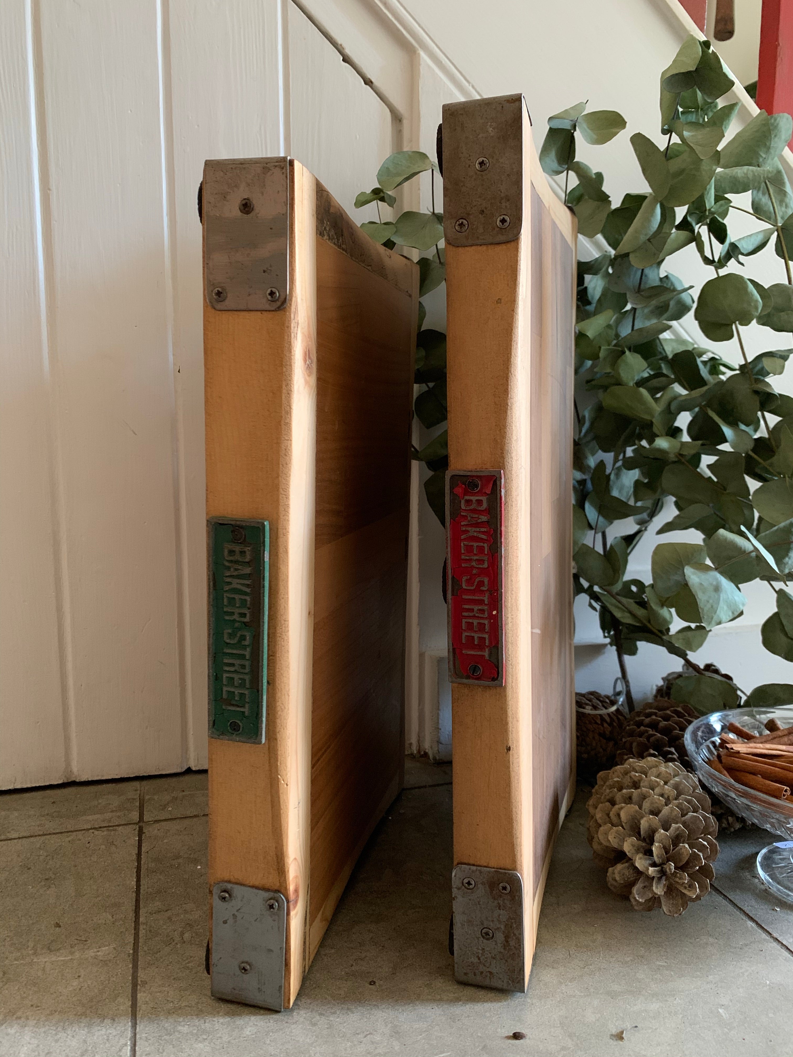 Reclaimed Wood Chopping Block (with red metal plaque)