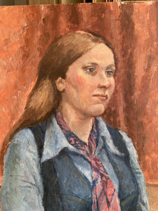 Lady with a Tie- Bloomsbury Style Small Oil Painting on Board