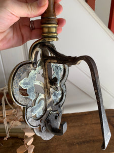 Antique Brass Clip On Trivet with Wooden Handle