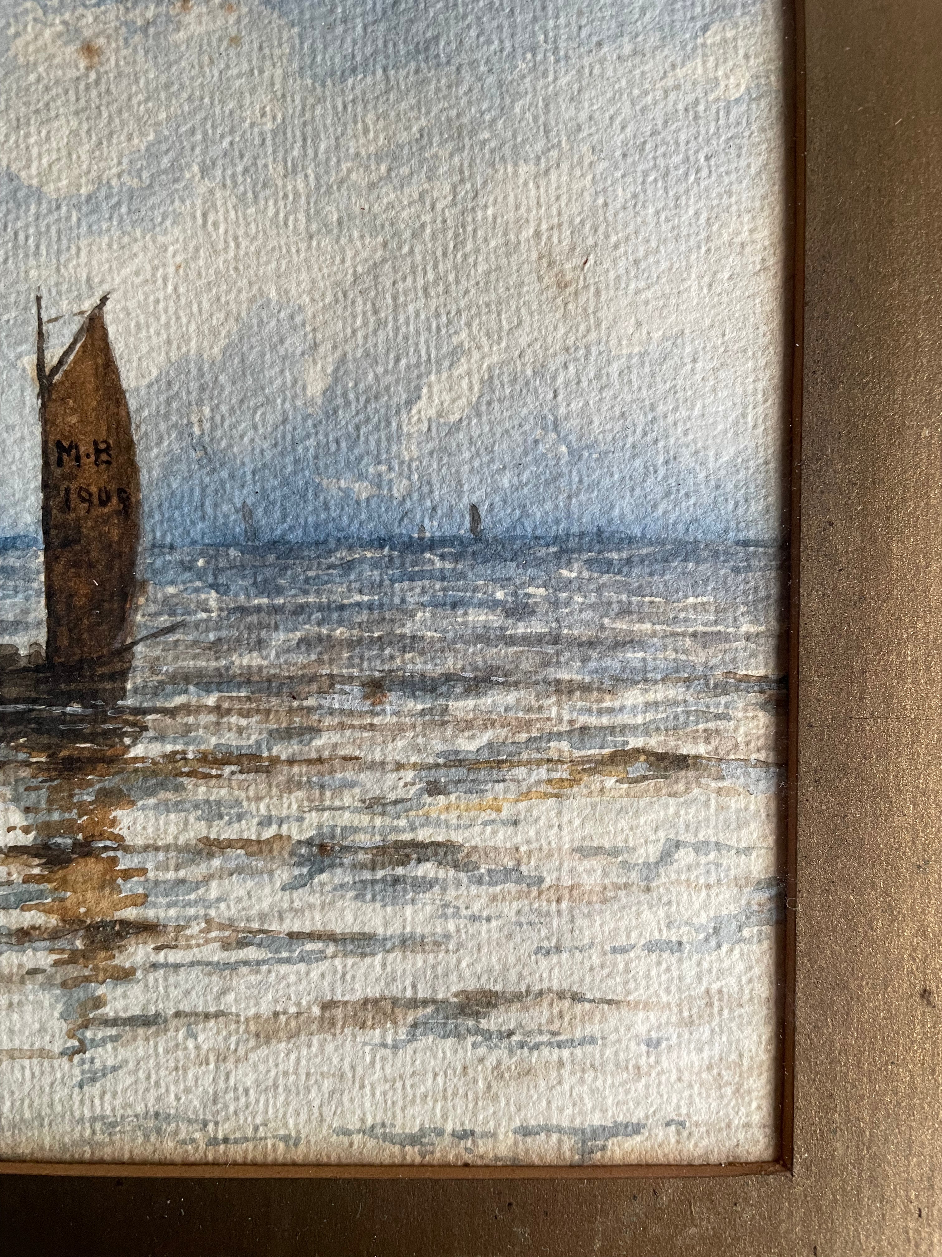 Small Antique Watercolour of a Boat at Sea