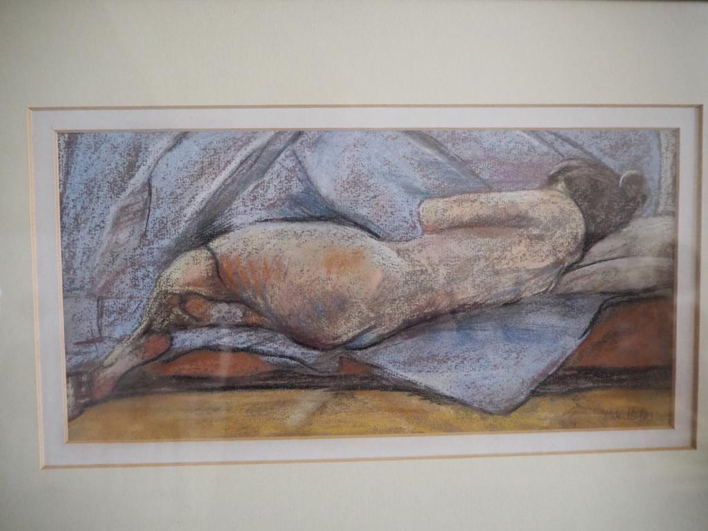 Reclining Nude - Framed Midcentury Pastel