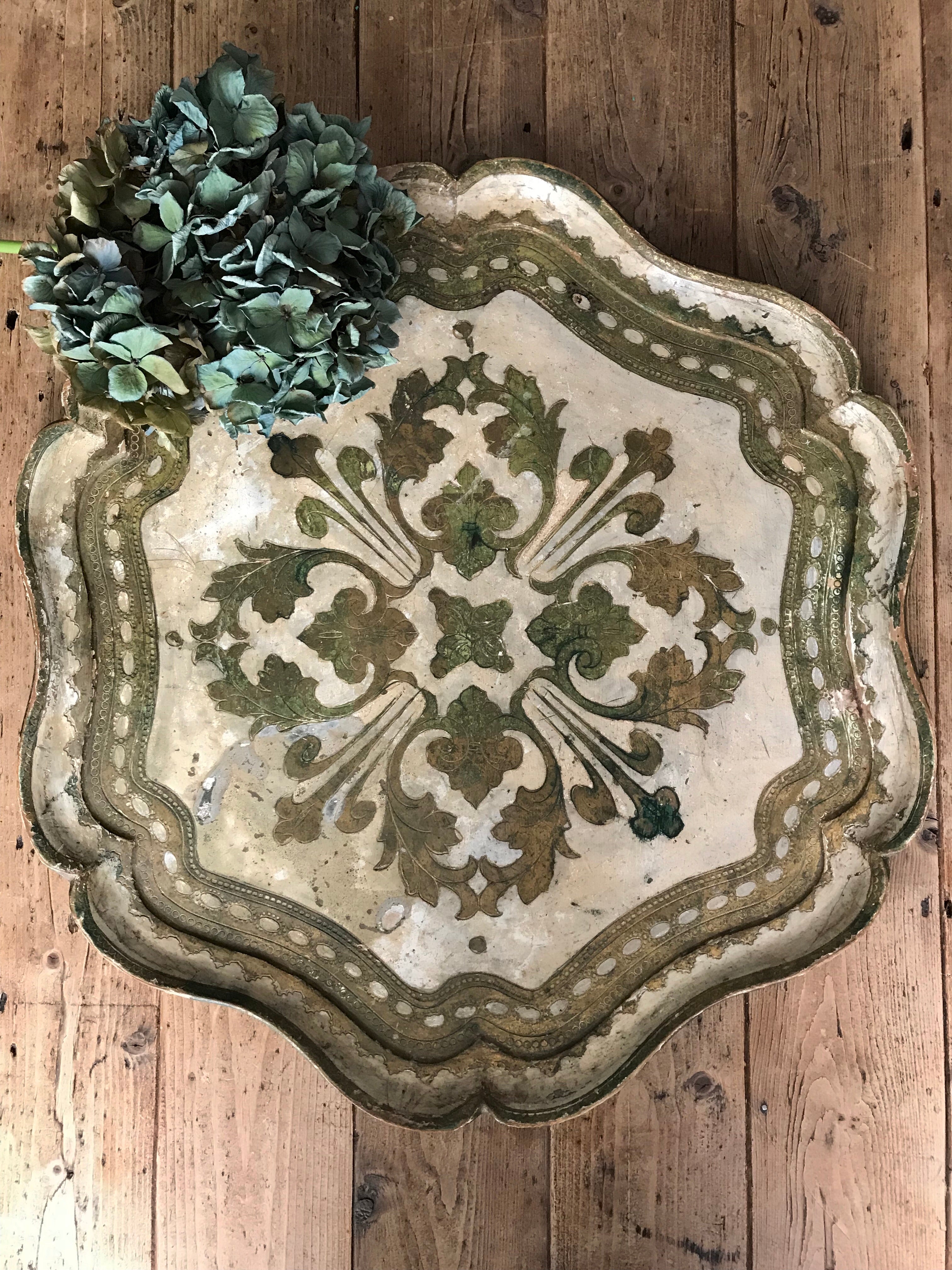 Large Cream Florentine Gilt Tray