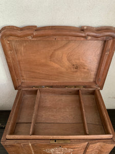 Old Carved Wooden Box with Drawers and decorative motifs