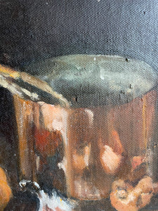 Moody Still Life with Copper Pot: Small Oil on Board