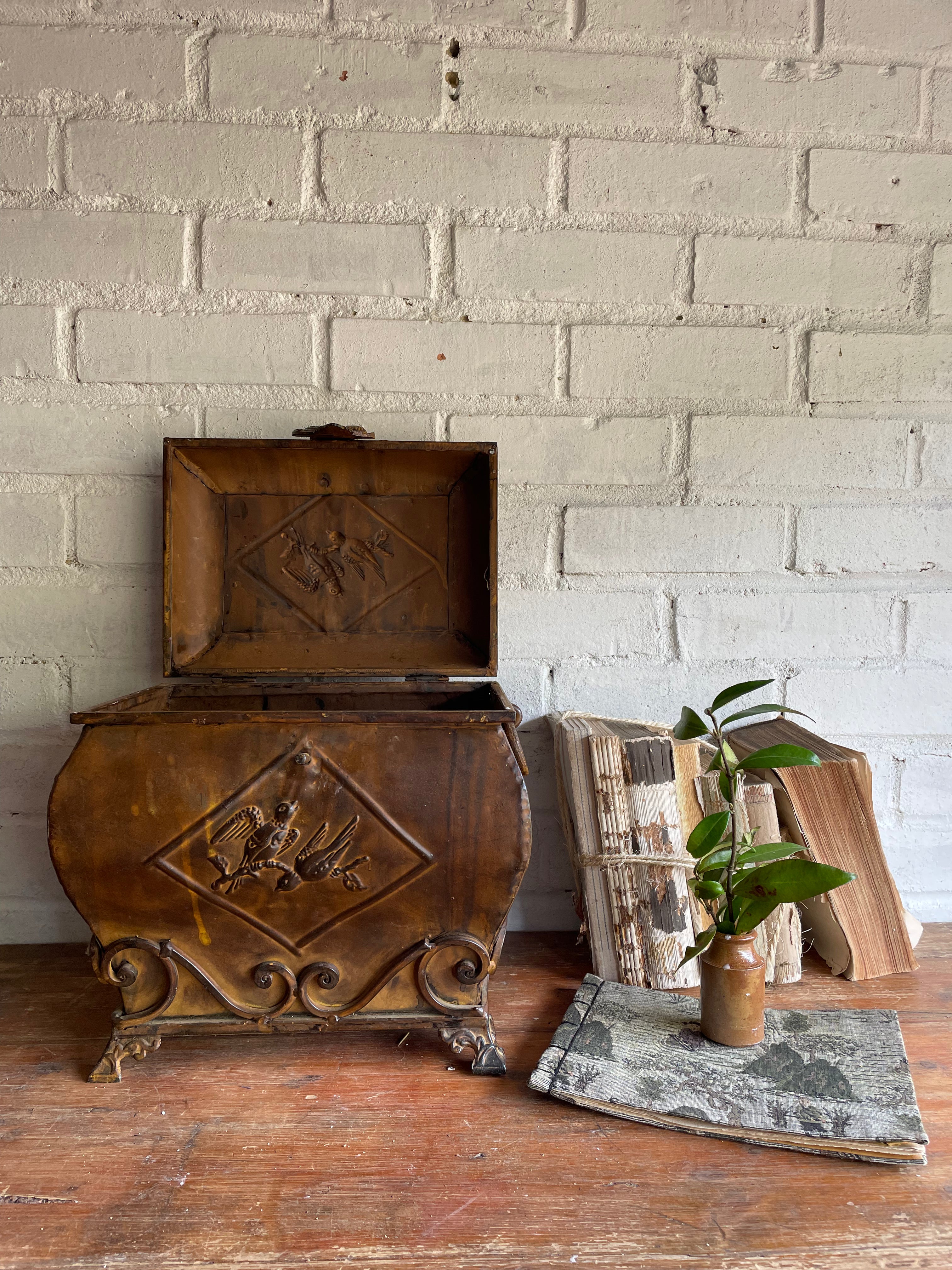 Large Metal Box with Bird Decoration