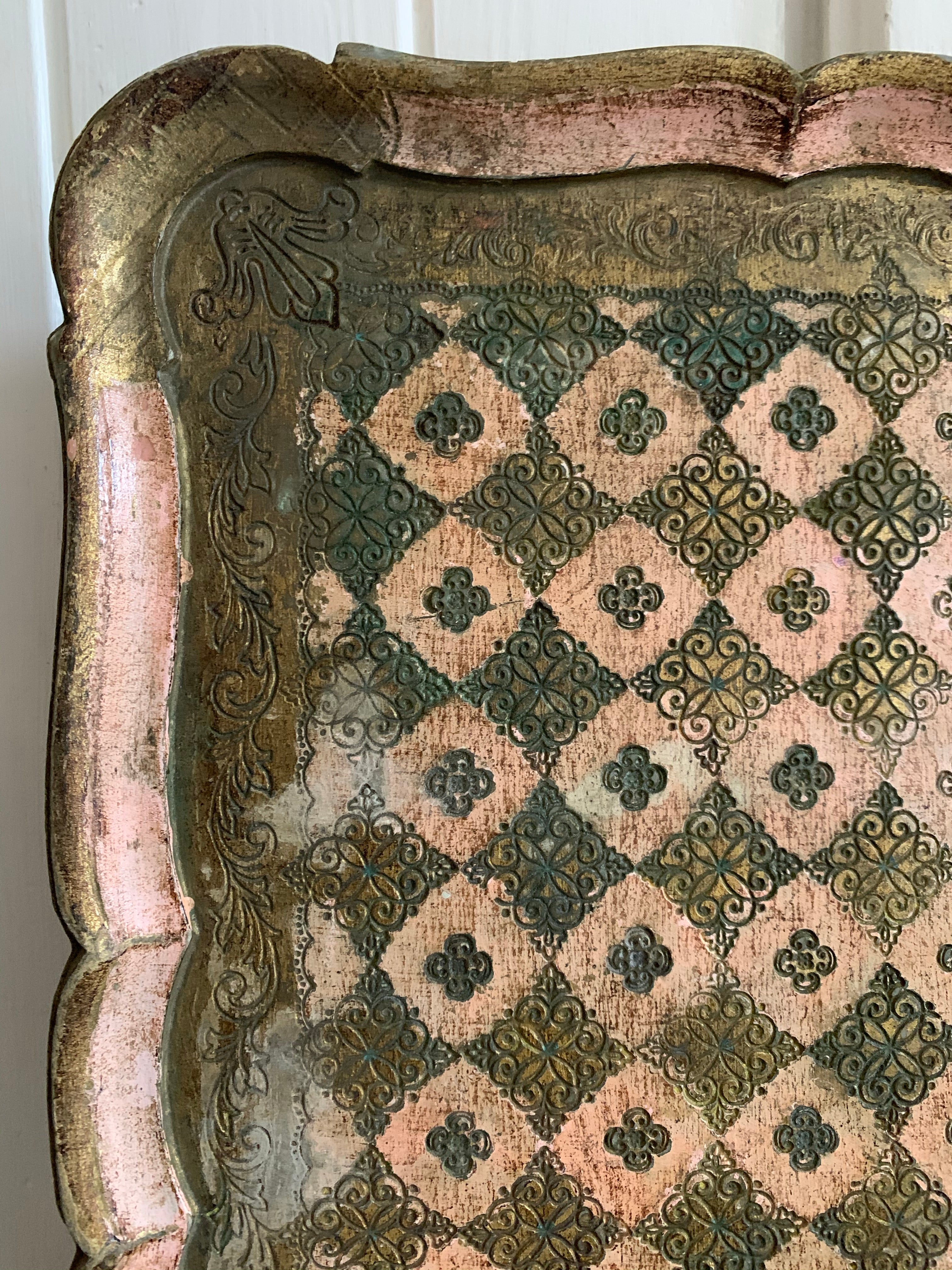 Large Pink Florentine Gilt Tray