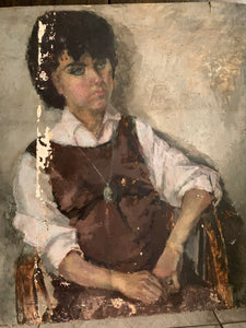 Rustic Portrait of a Lady - Large Oil on Board