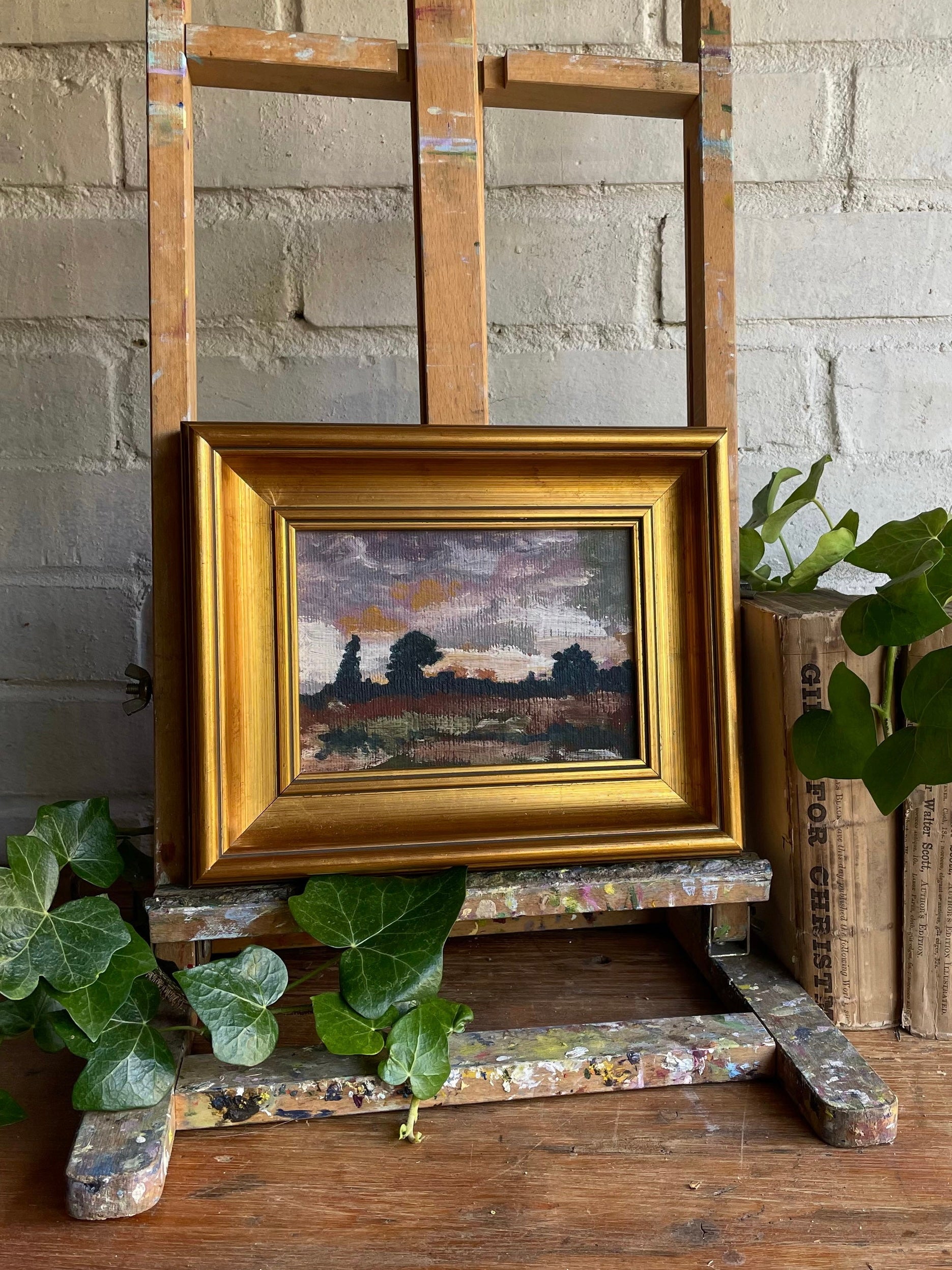 Colourful Sky; Small Oil on Board in Gilt Frame