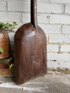 Large Antique Handcarved Malt Shovel with Iron Detail