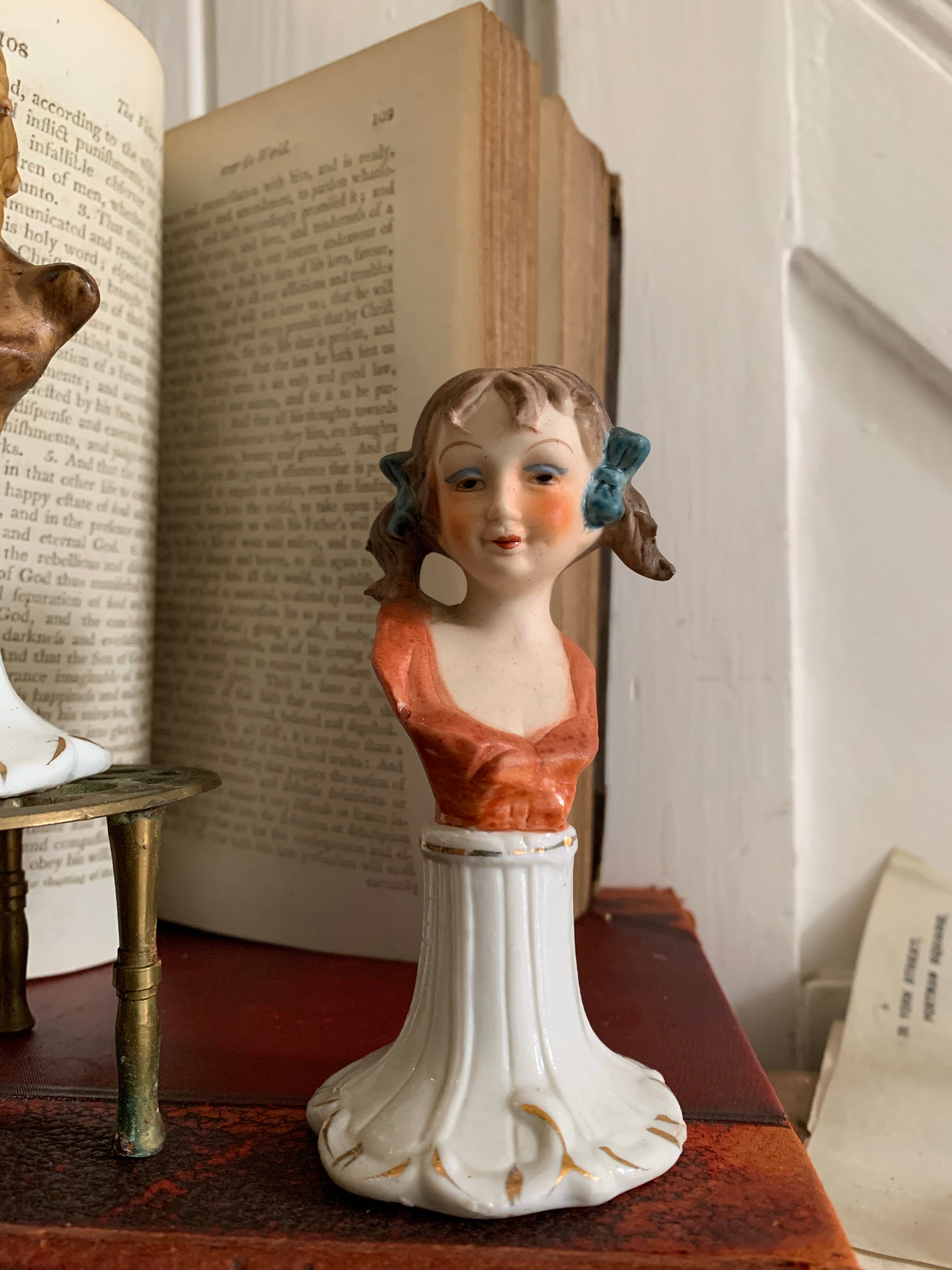 Pair of Capodimonte Porcelain Figurine Busts of a Boy & Girl