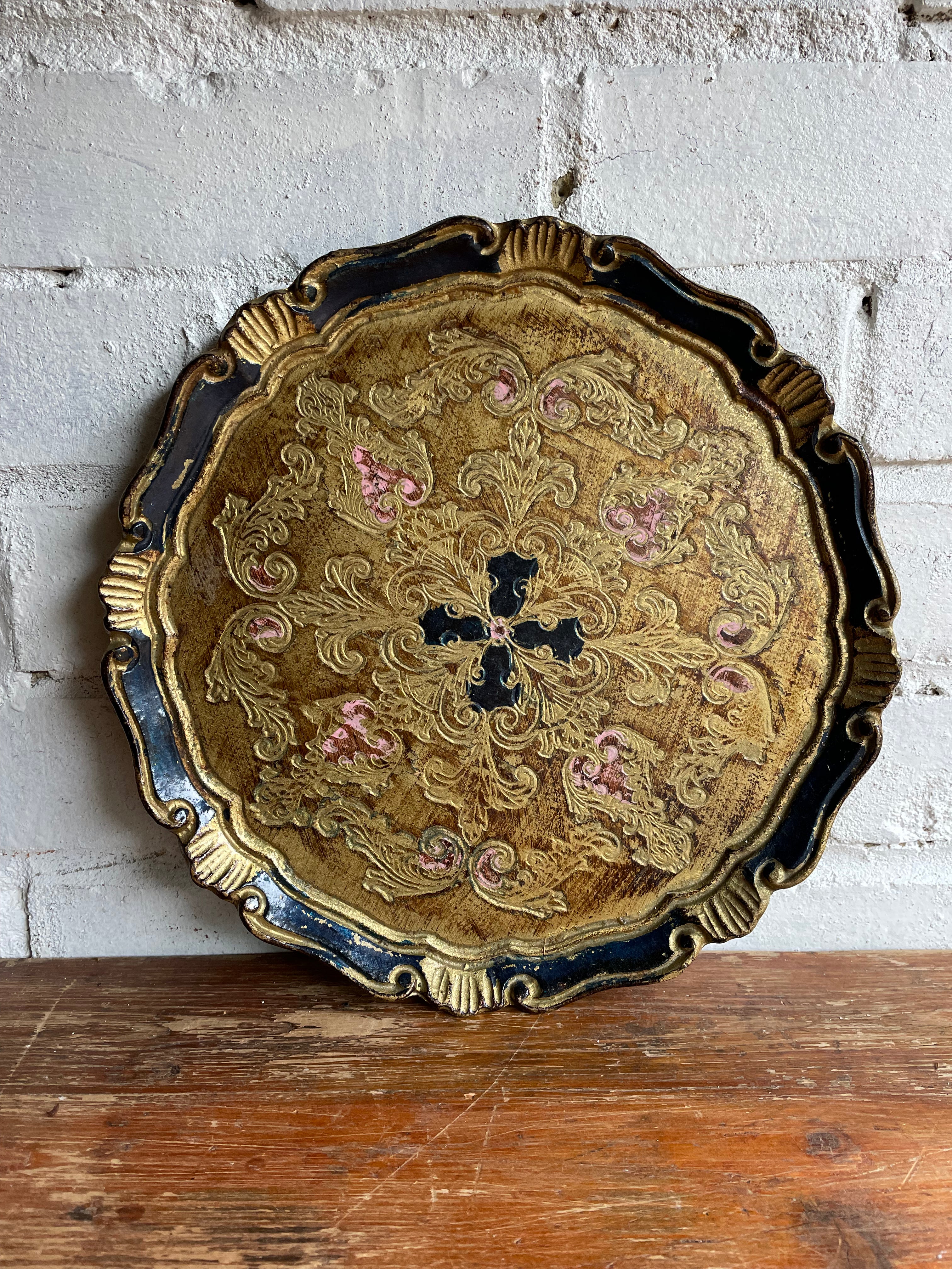 Florentine Tray in Black, Gold & Pink