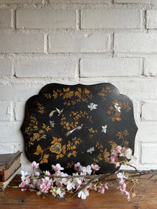 Antique Chinoiserie Panel with Mother of Pearl birds and gold leaf foliage