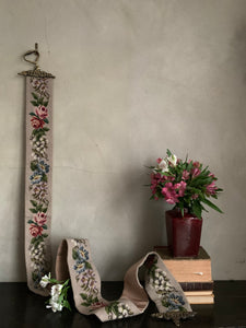 Very Long Antique Tapestry Wall Hanging/Bell Pull with Gilt Ends