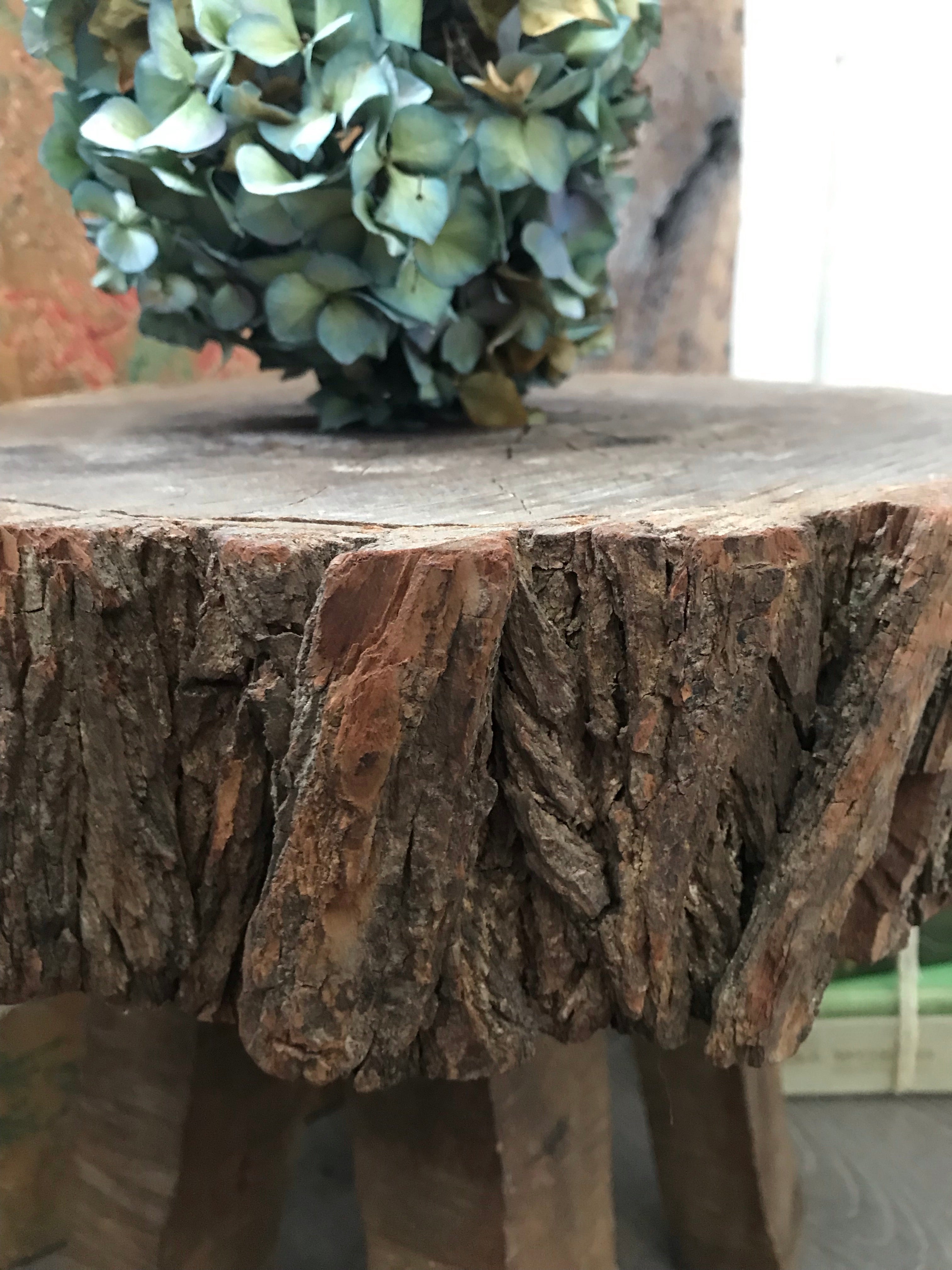 Rustic Stool/Sidetable carved from one piece of wood