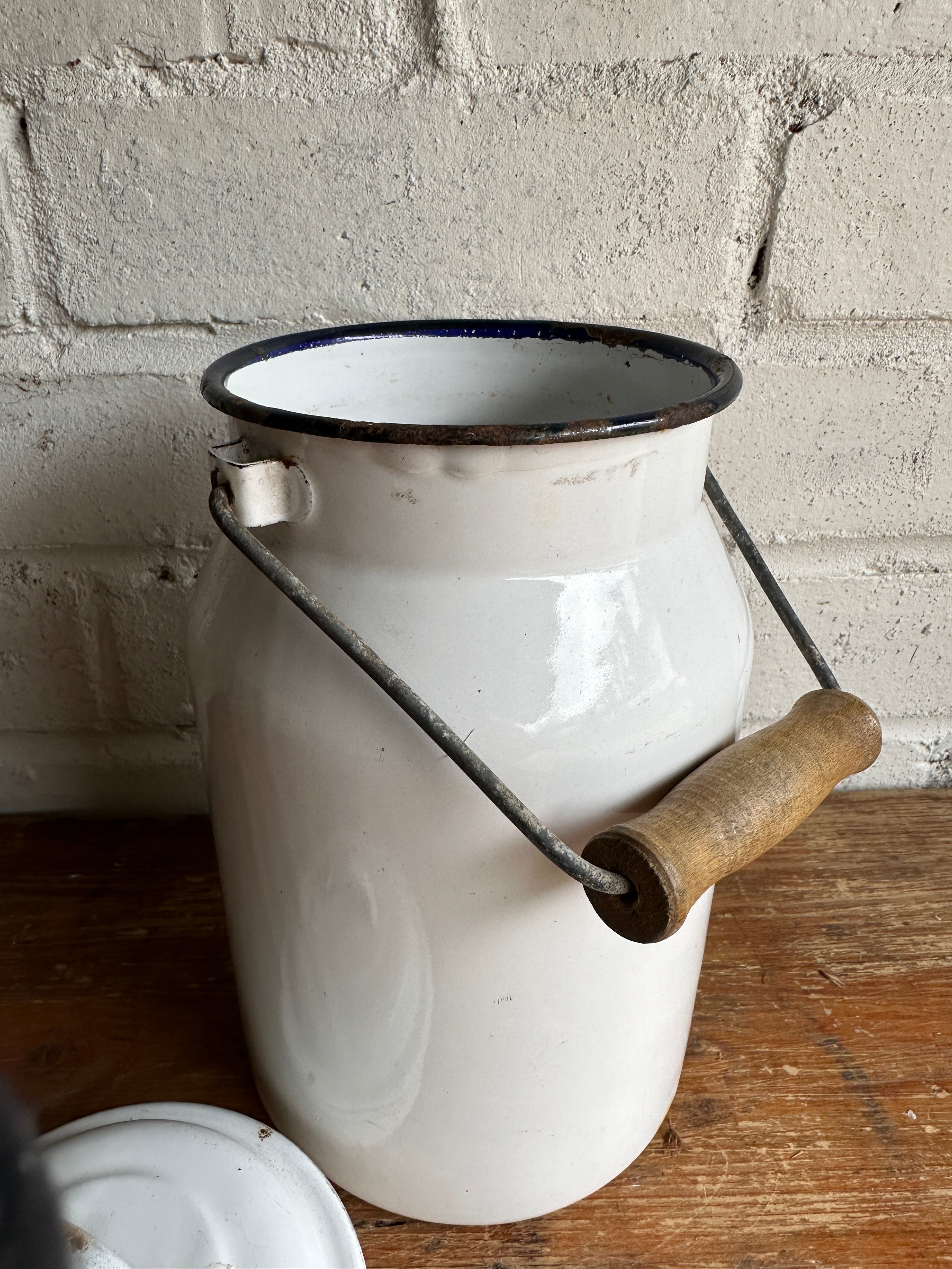 White Enamel Milk Can 2