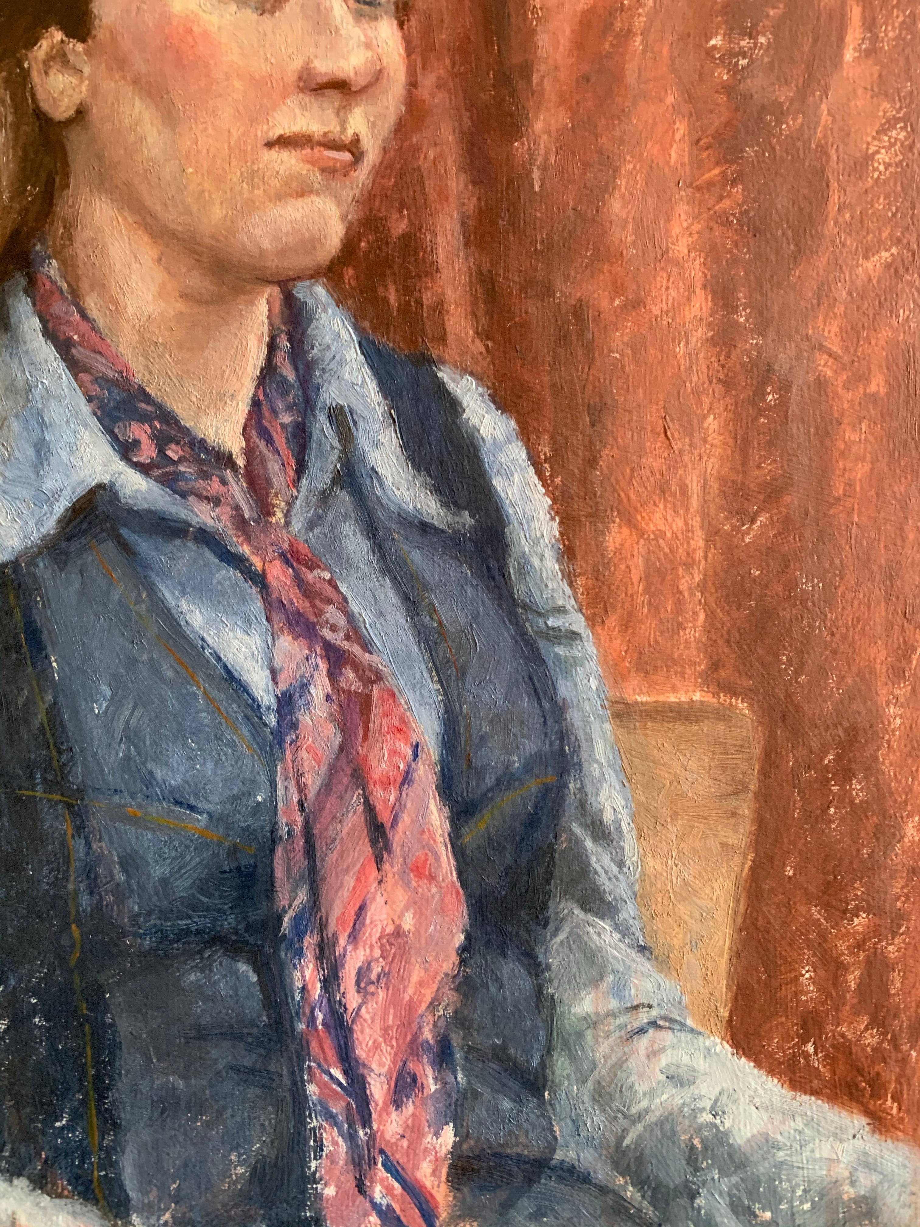 Lady with a Tie- Bloomsbury Style Small Oil Painting on Board