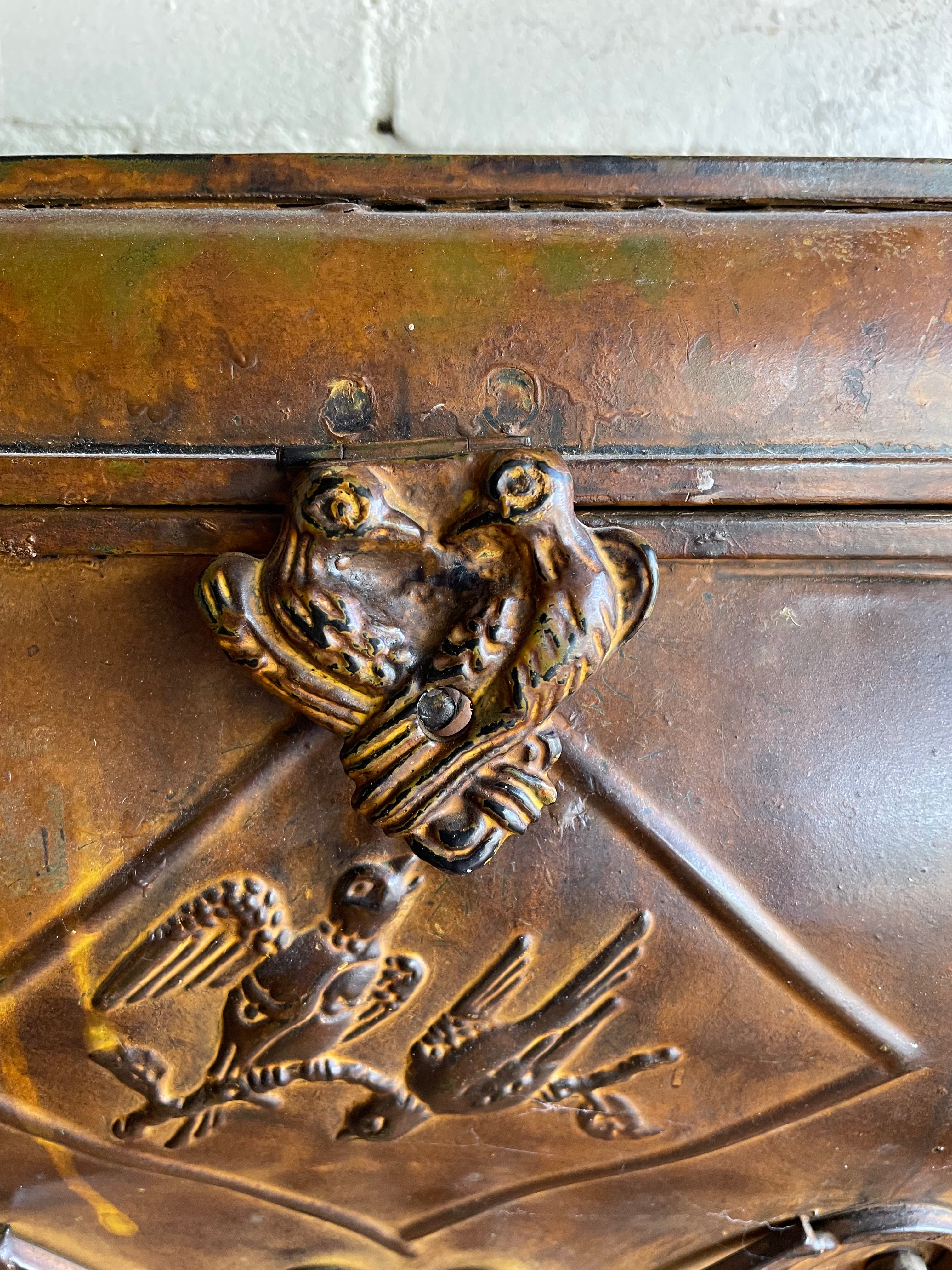 Large Metal Box with Bird Decoration