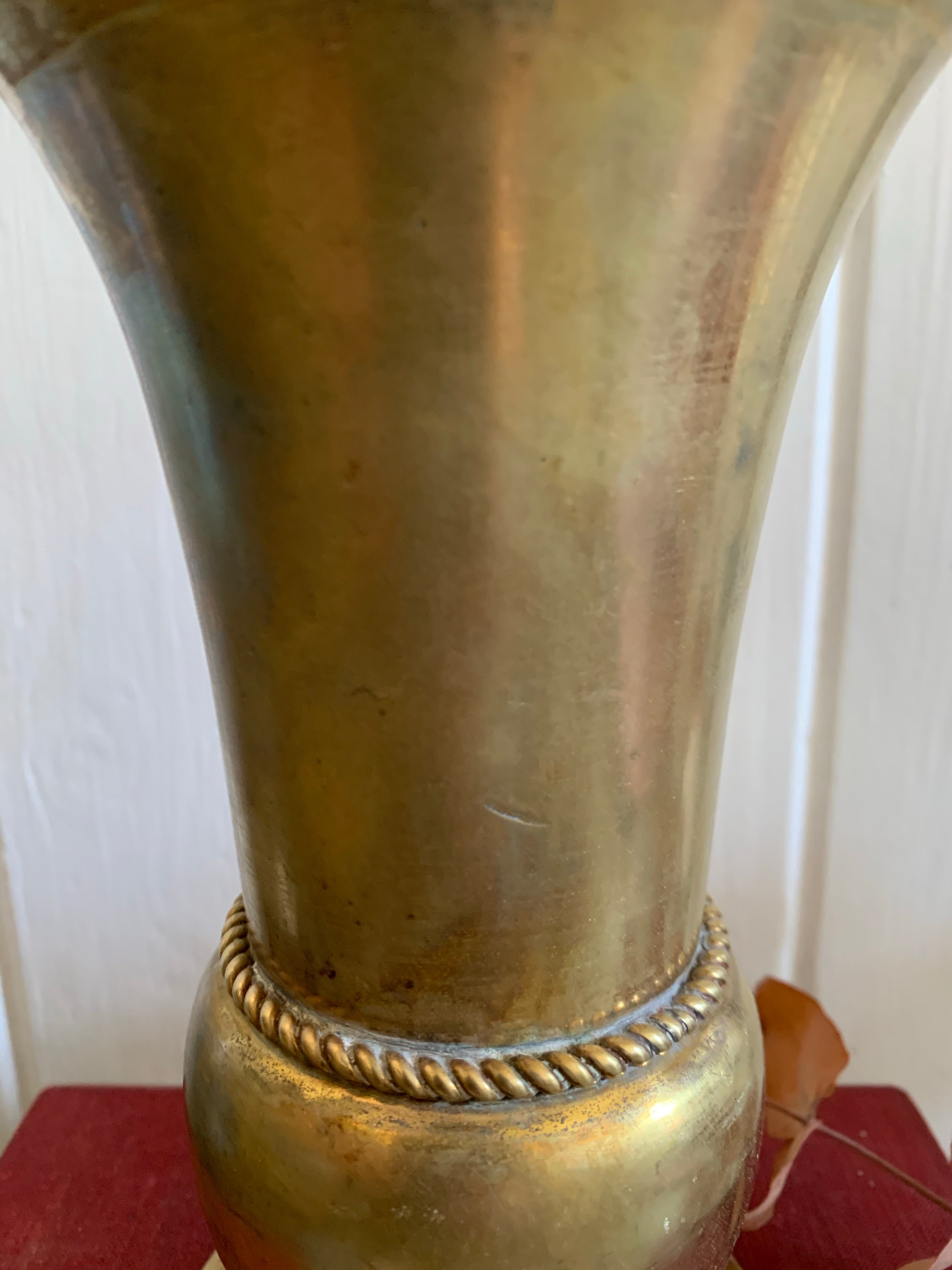 Small Heavy French Brass Vase with Beaded Detail