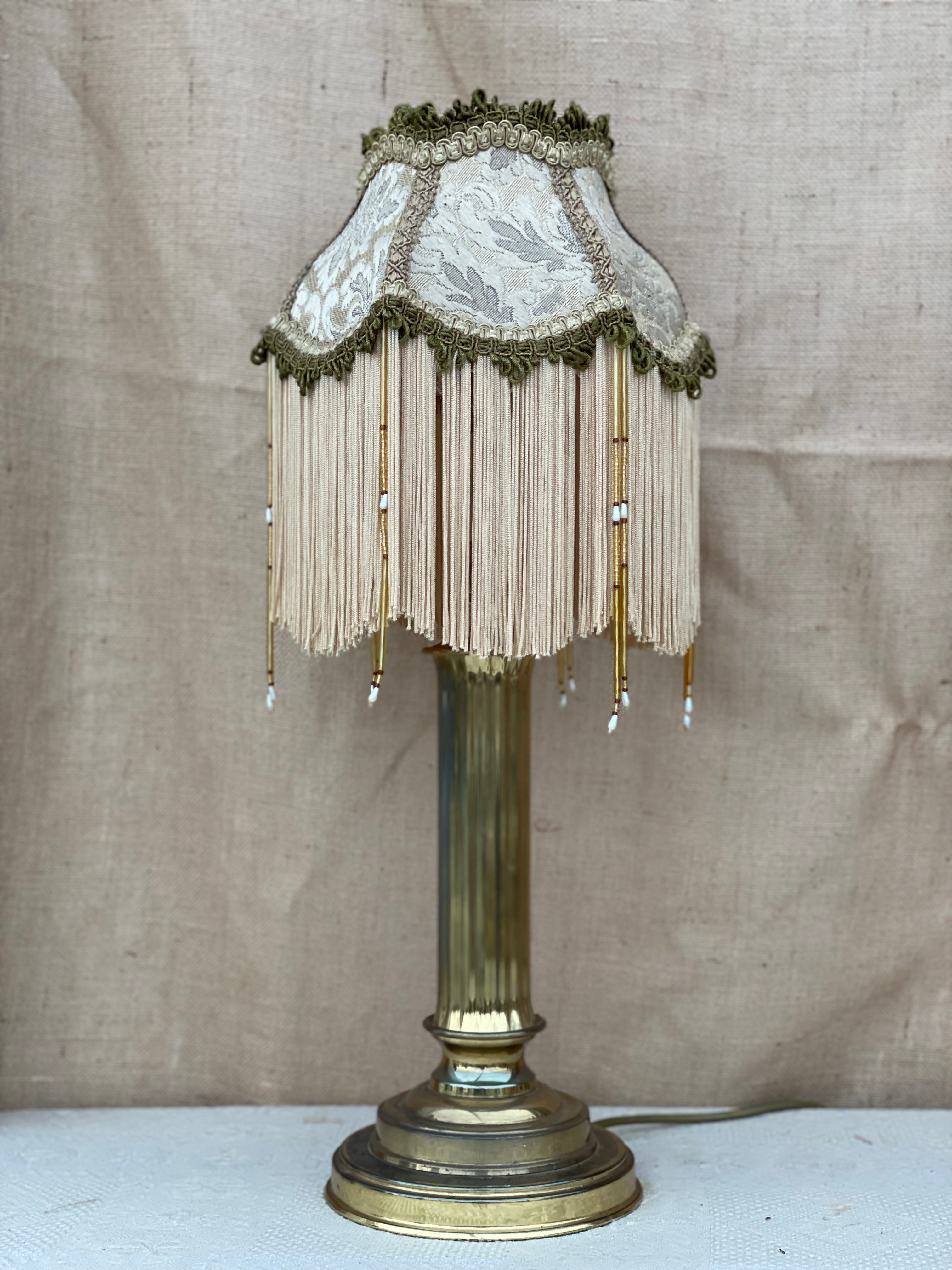 Antique Gold Lamp with Fringing & Tapestry