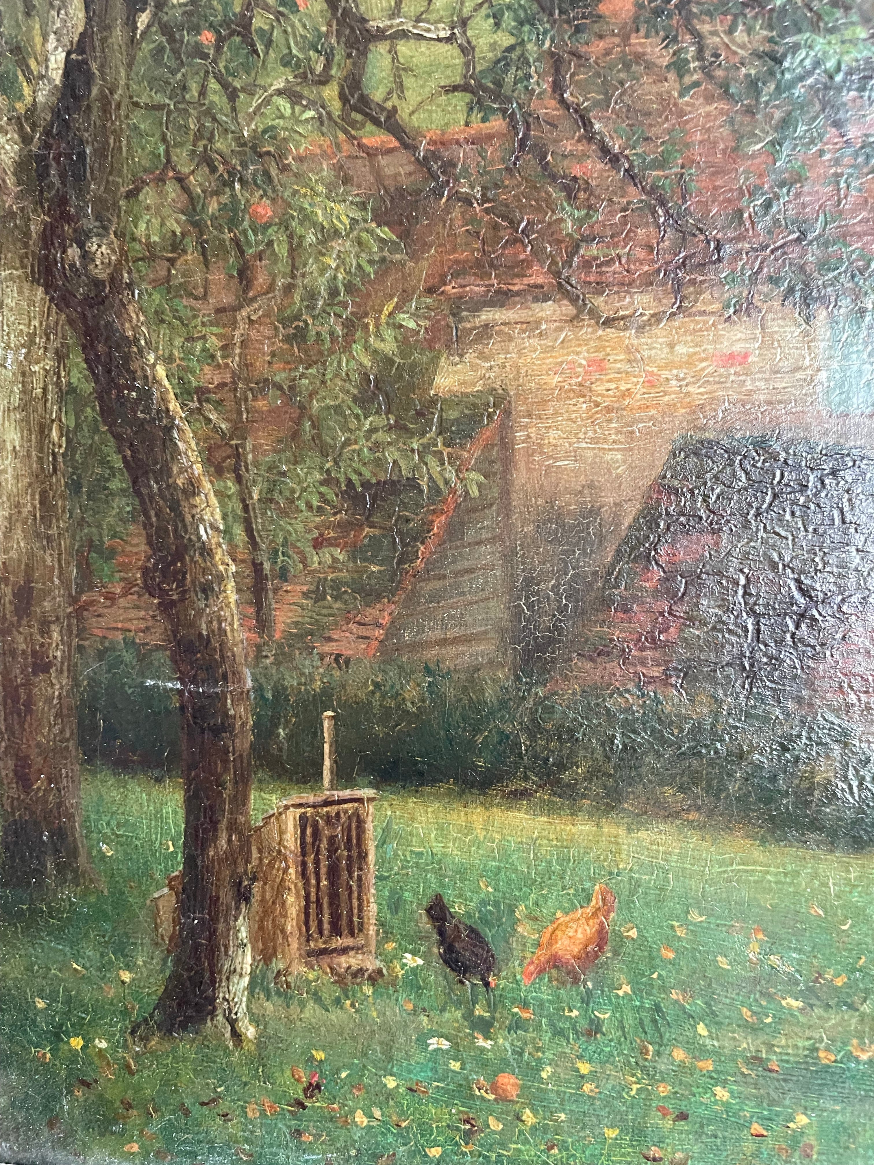 Apple Picking: 19th Century Oil on Canvas