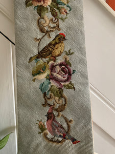 Tapestry Wall Hanging of Birds & Flowers with Decorative Gilt Ends