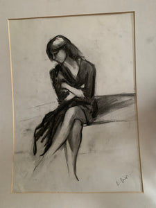 Original Charcoal Portrait - Woman with crossed arms & legs