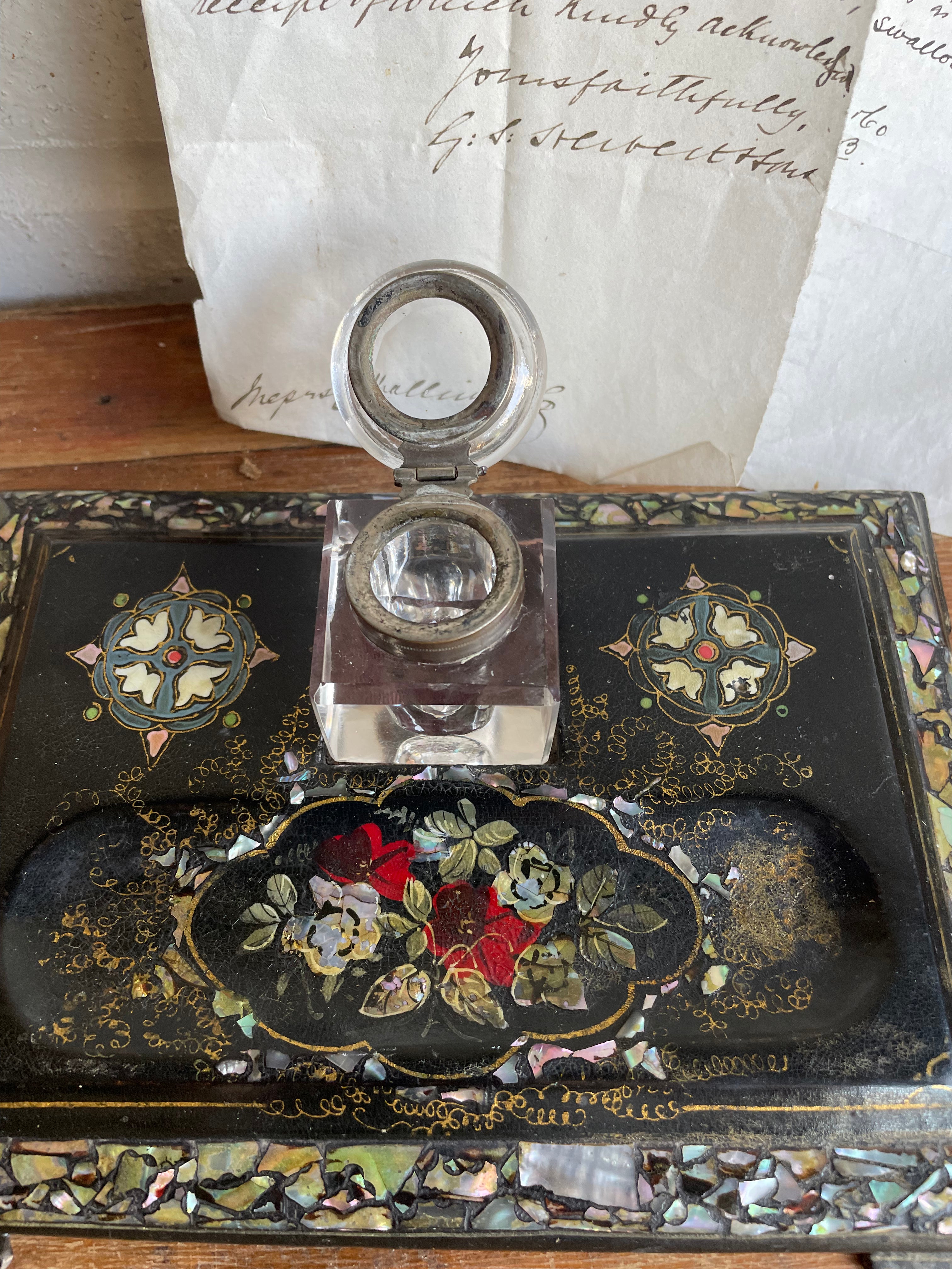 Victorian Ink Well Ink In Victorian Ink Well with Mother of Pearl Inlay – Reclectic