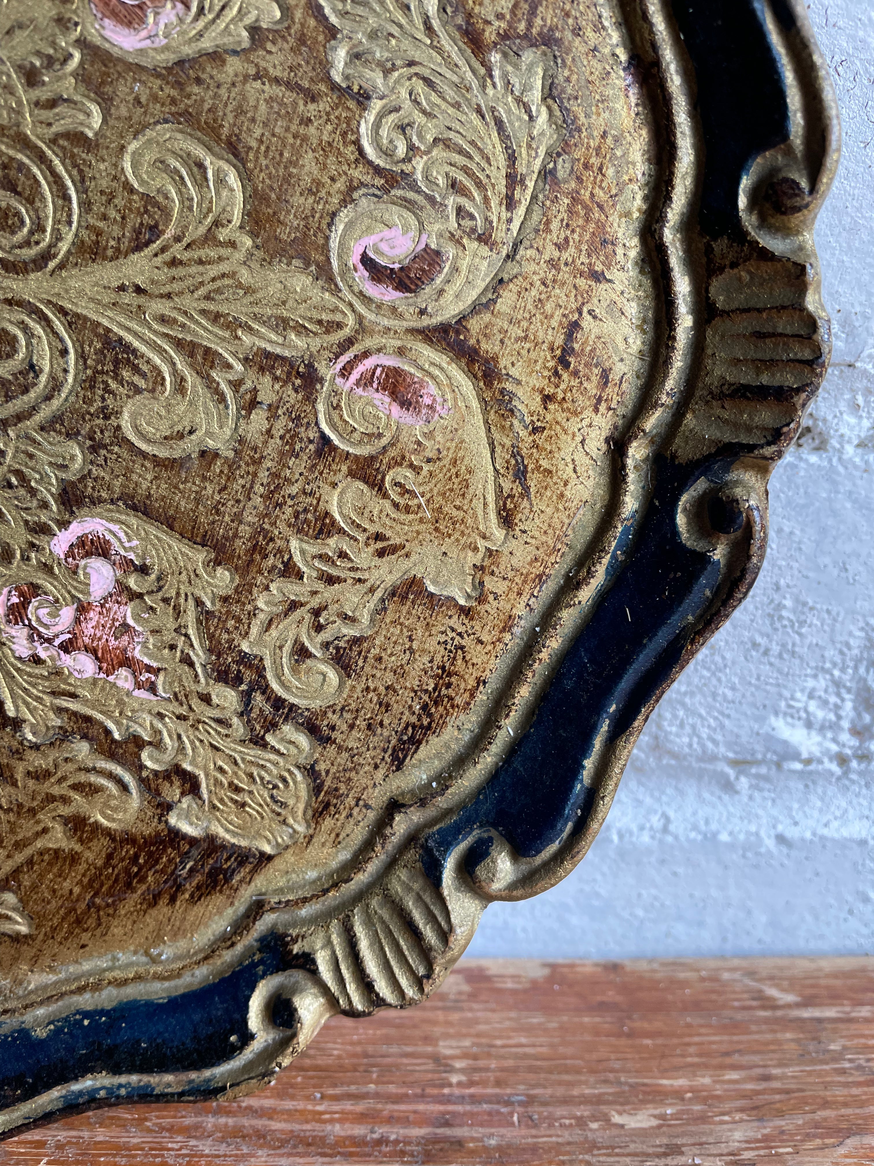 Florentine Tray in Black, Gold & Pink