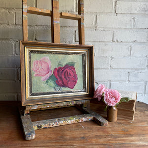 Pink Roses: Small Floral Oil on Canvas