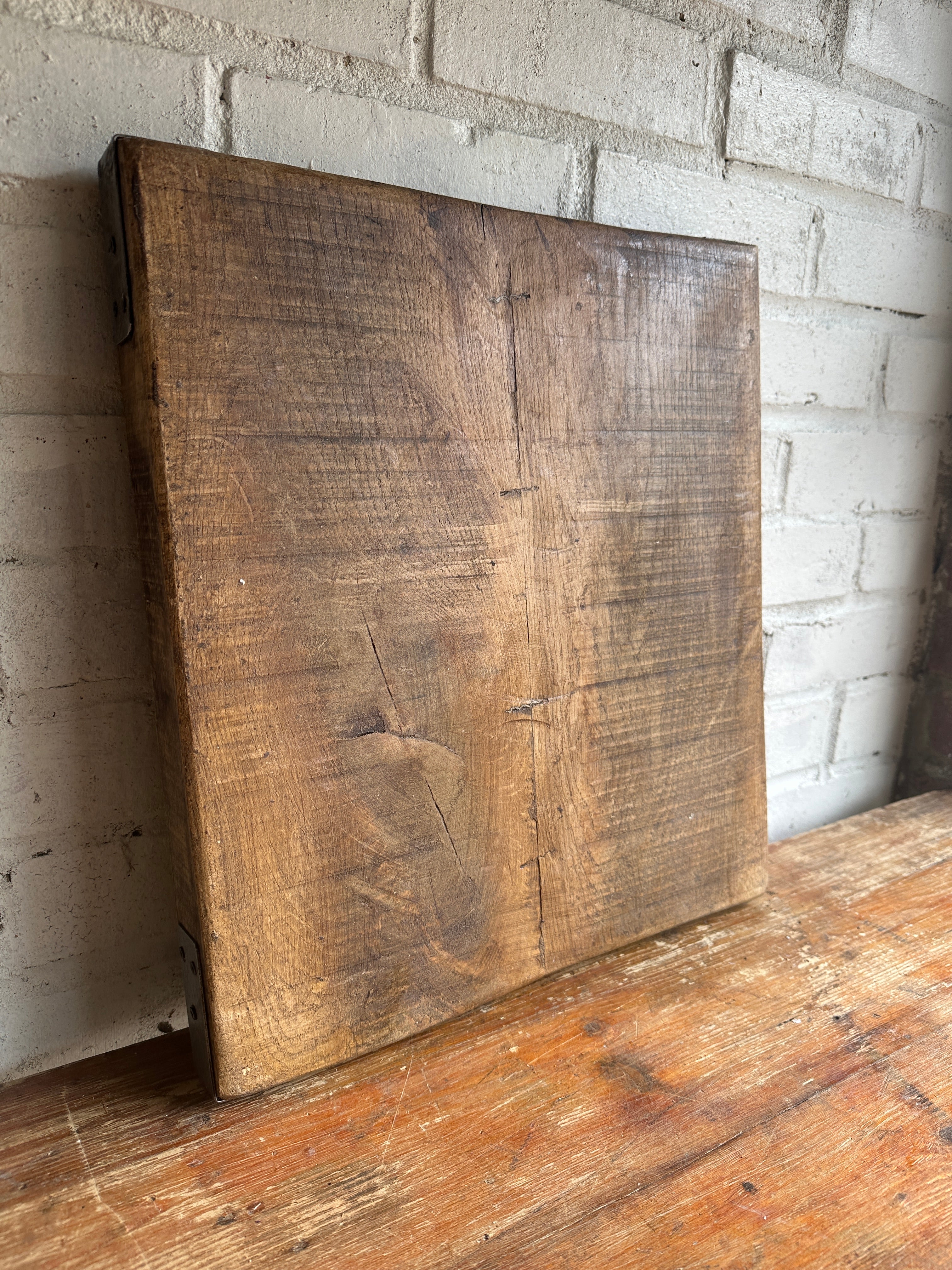 Reclaimed Oak Chopping Board/Butchers Block with Metal Corners