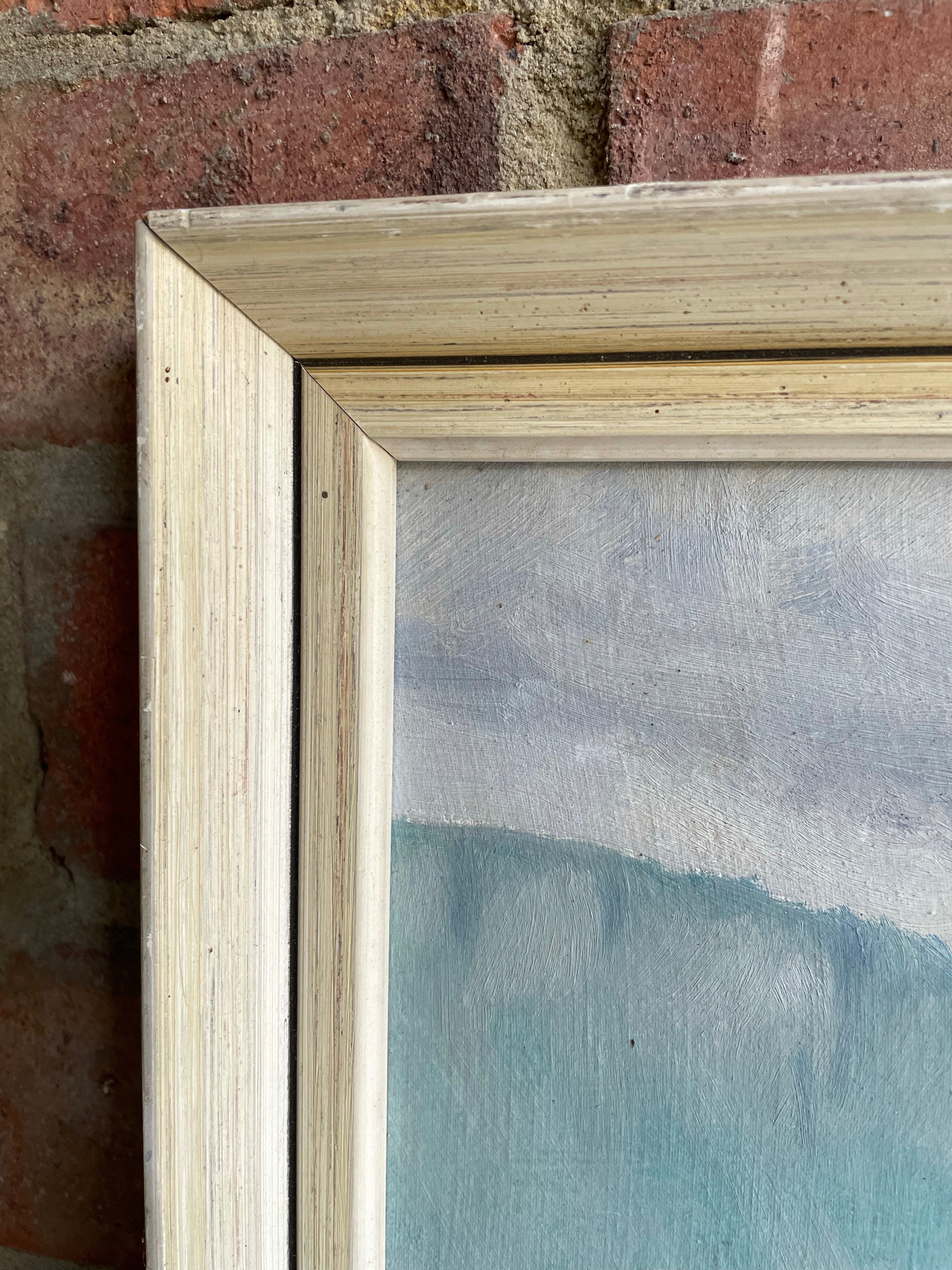 Water and Jetty: Midcentury Oil on Board