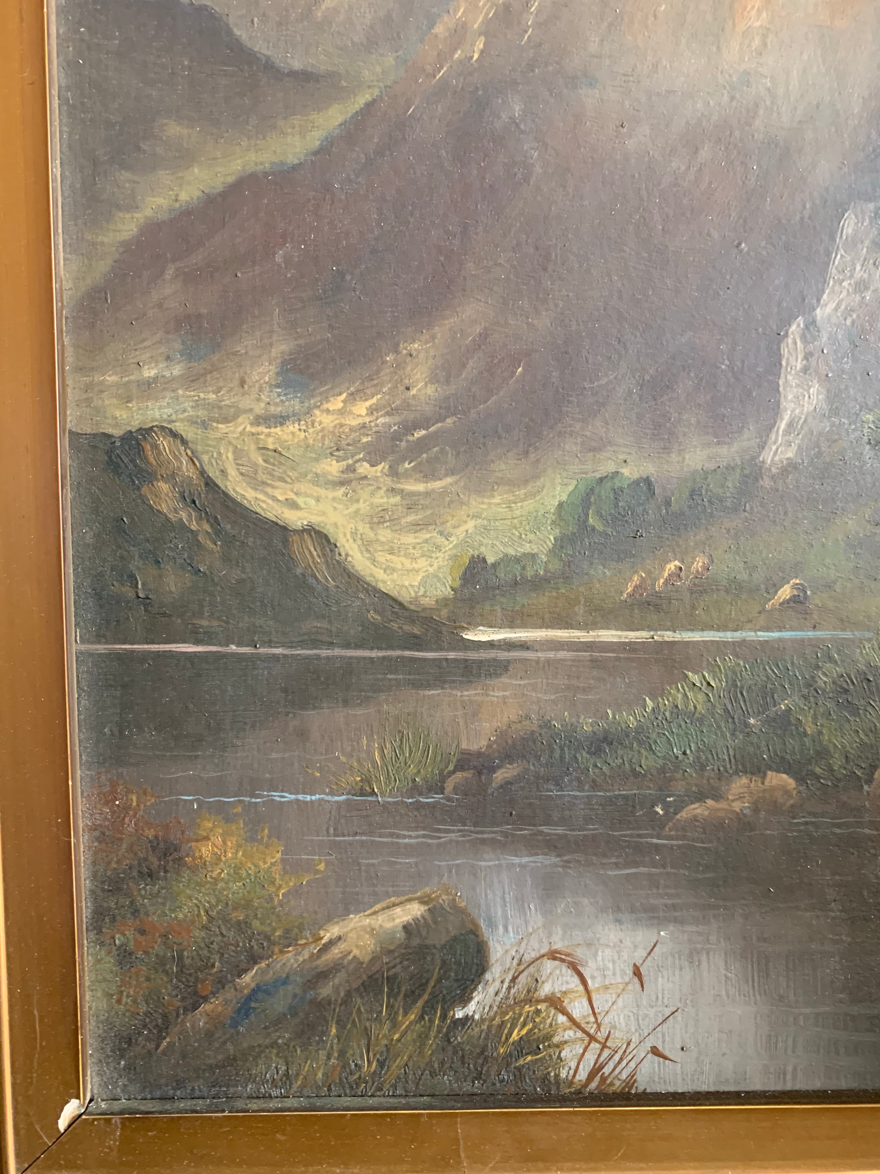 Mountain and Sky: Antique Oil on board