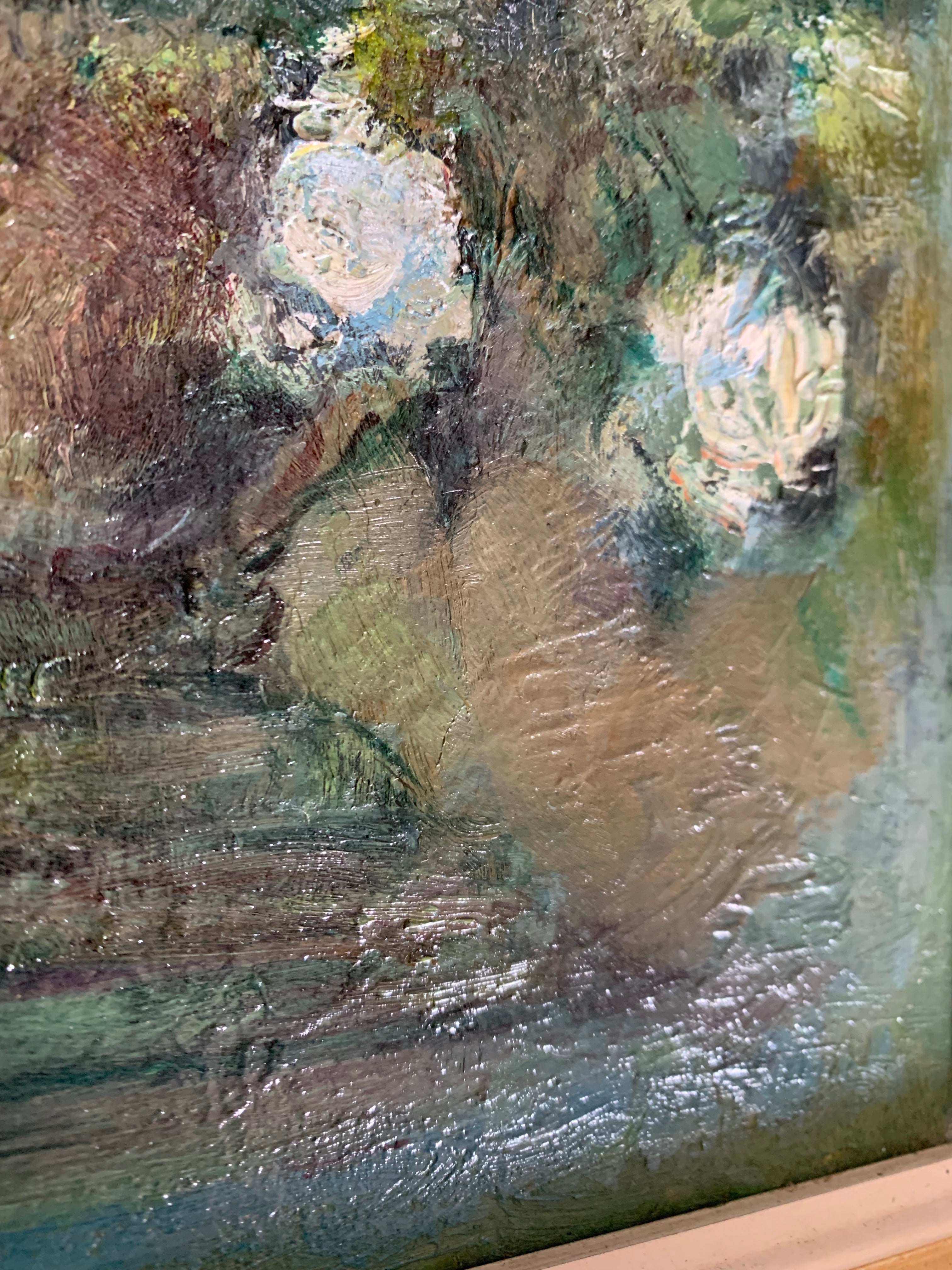 Small Vintage Floral Oil  in shades of green