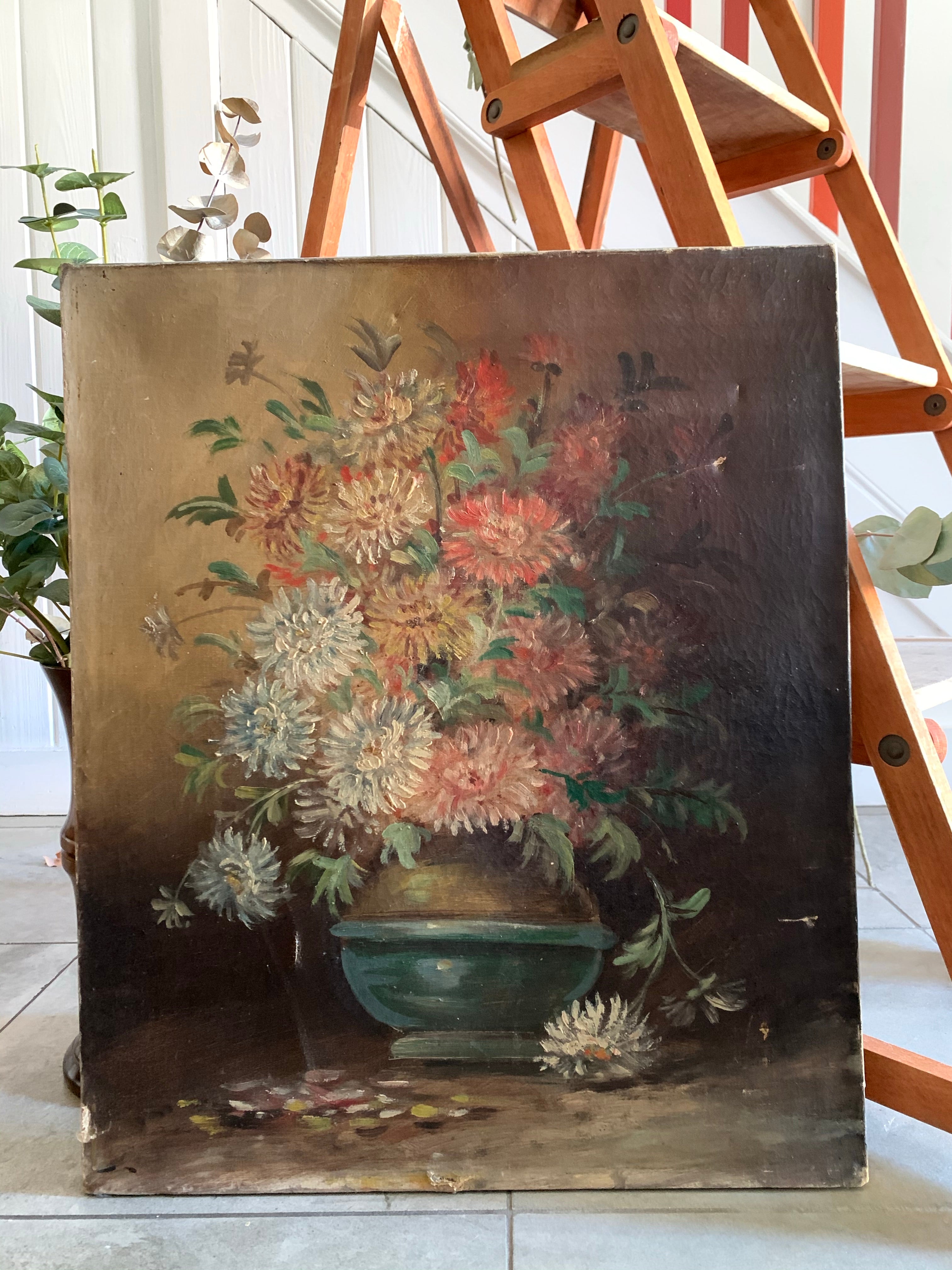 French Original Floral Oil on Canvas