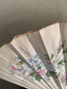 Antique French Brise Hand-painted Silk & Bone Fan